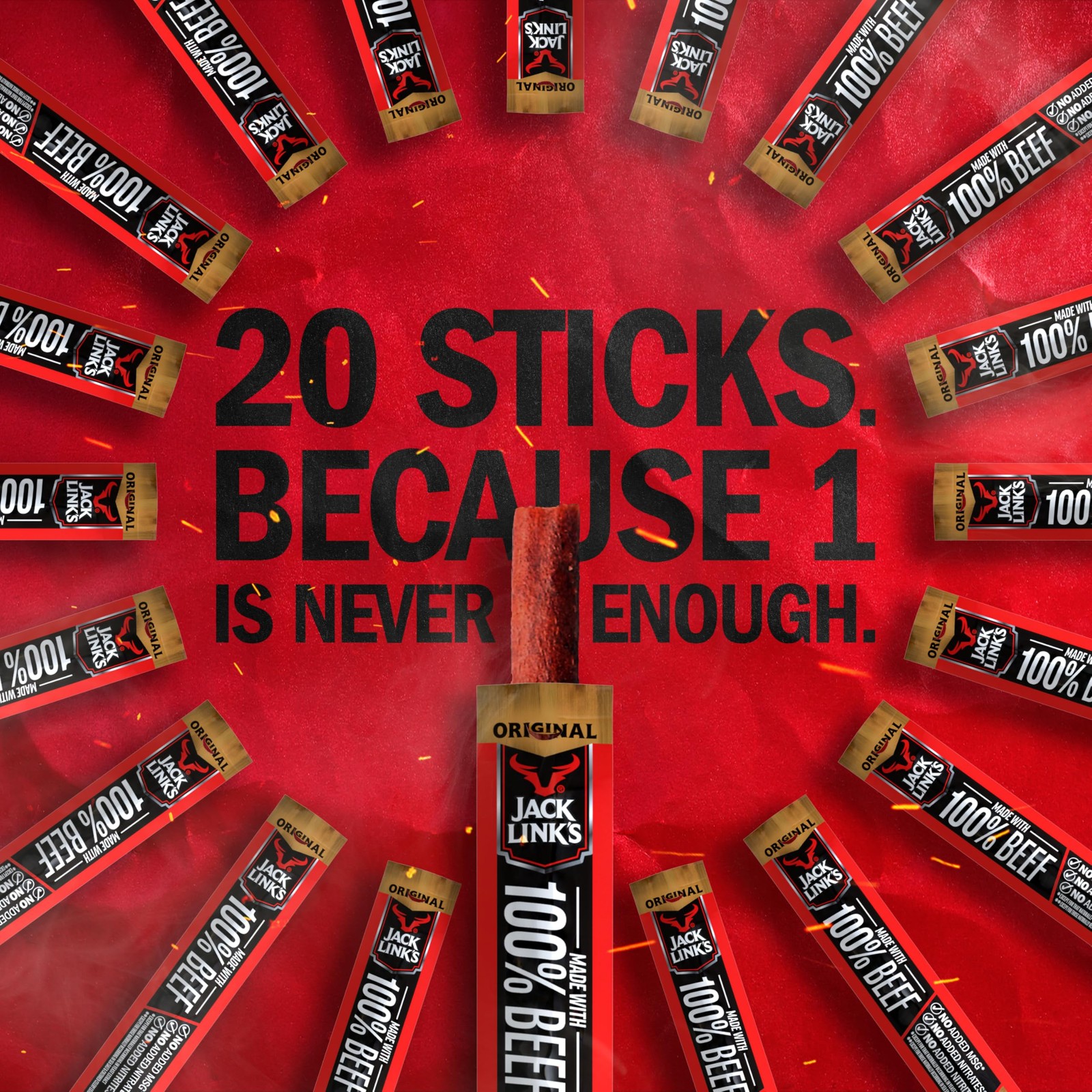 Beef Sticks Protein Snack, 6g Protein, Keto-Friendly Meat Sticks, 20 Count