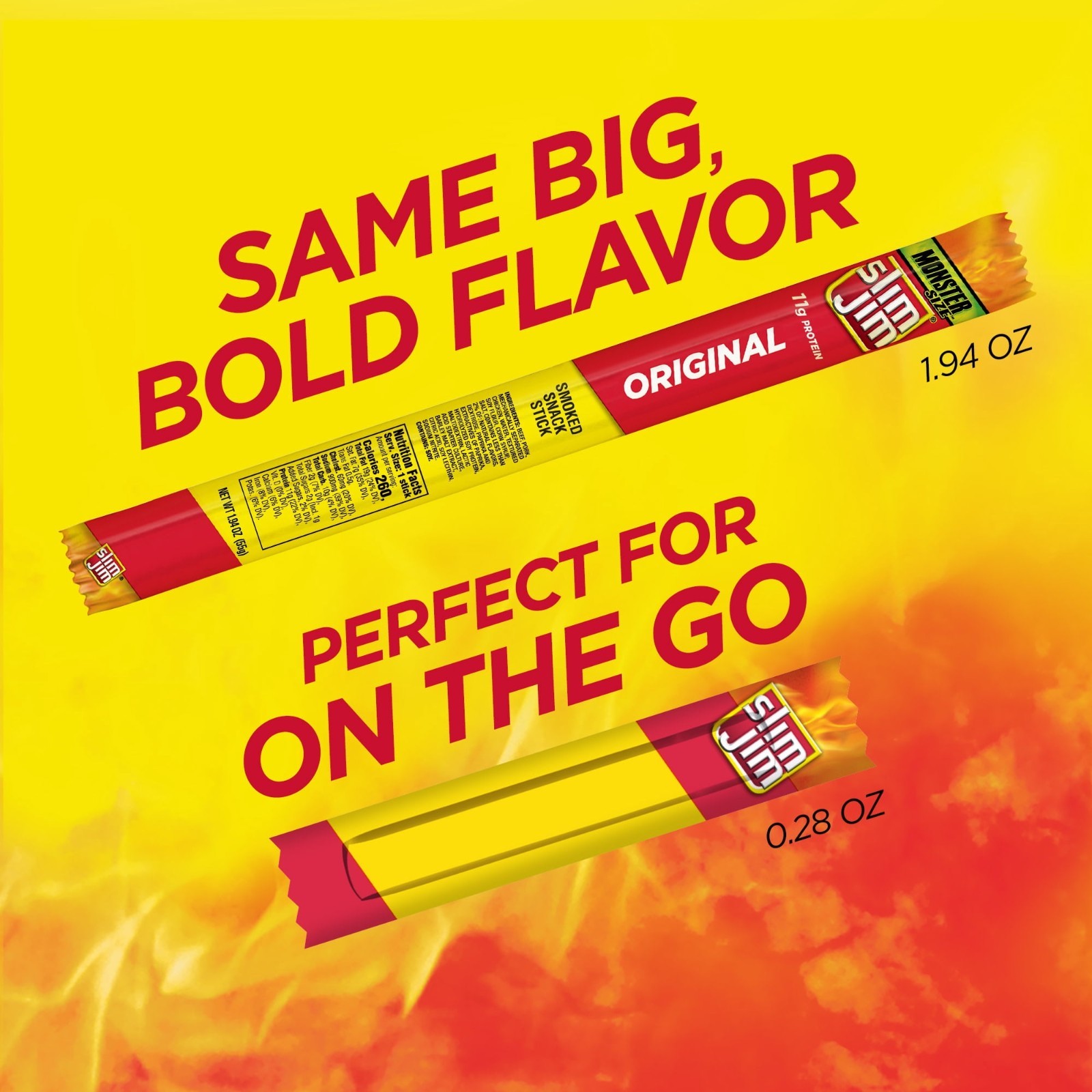 Slim Jim Smoked Meat Sticks, Original Flavor, 6g Protein Per Serving, Snack Size