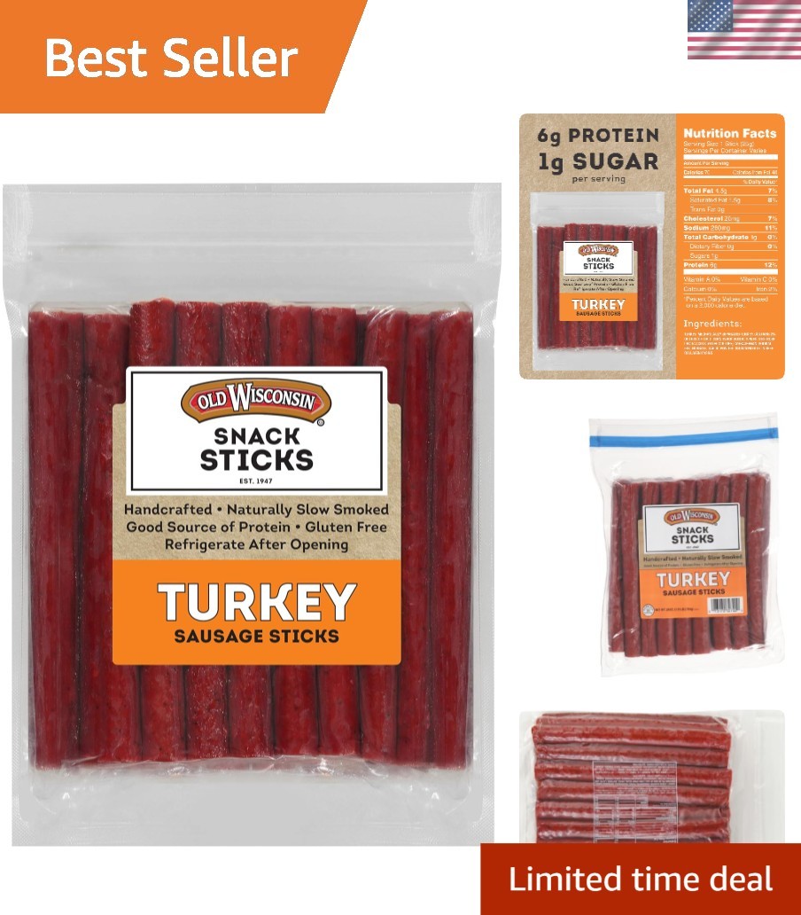 Savory Turkey Sausage Snack Sticks – 28oz Resealable Pack, Perfect for Keto Diet