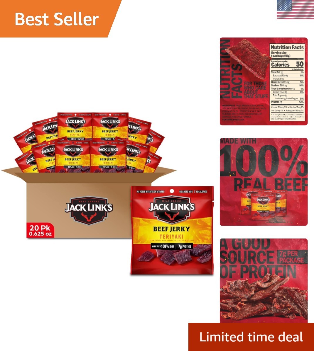 Teriyaki Beef Jerky Multipack – 20 Pack 0.625 oz Bags – Ready to Eat Real Mea…