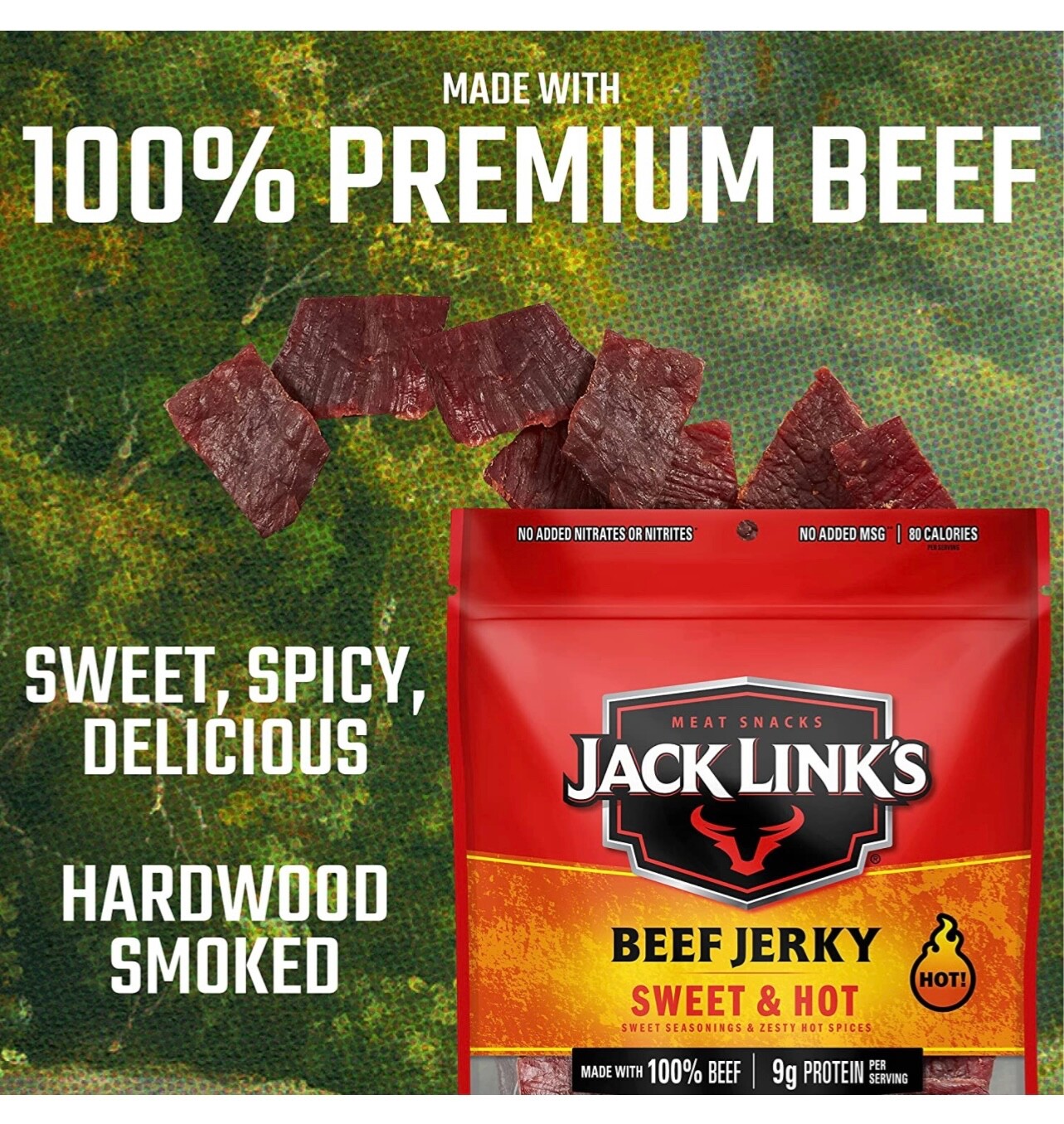 Jack Link’s Beef Jerky, Sweet & Hot – Spicy Everyday Snack, 9g of Protein and 80