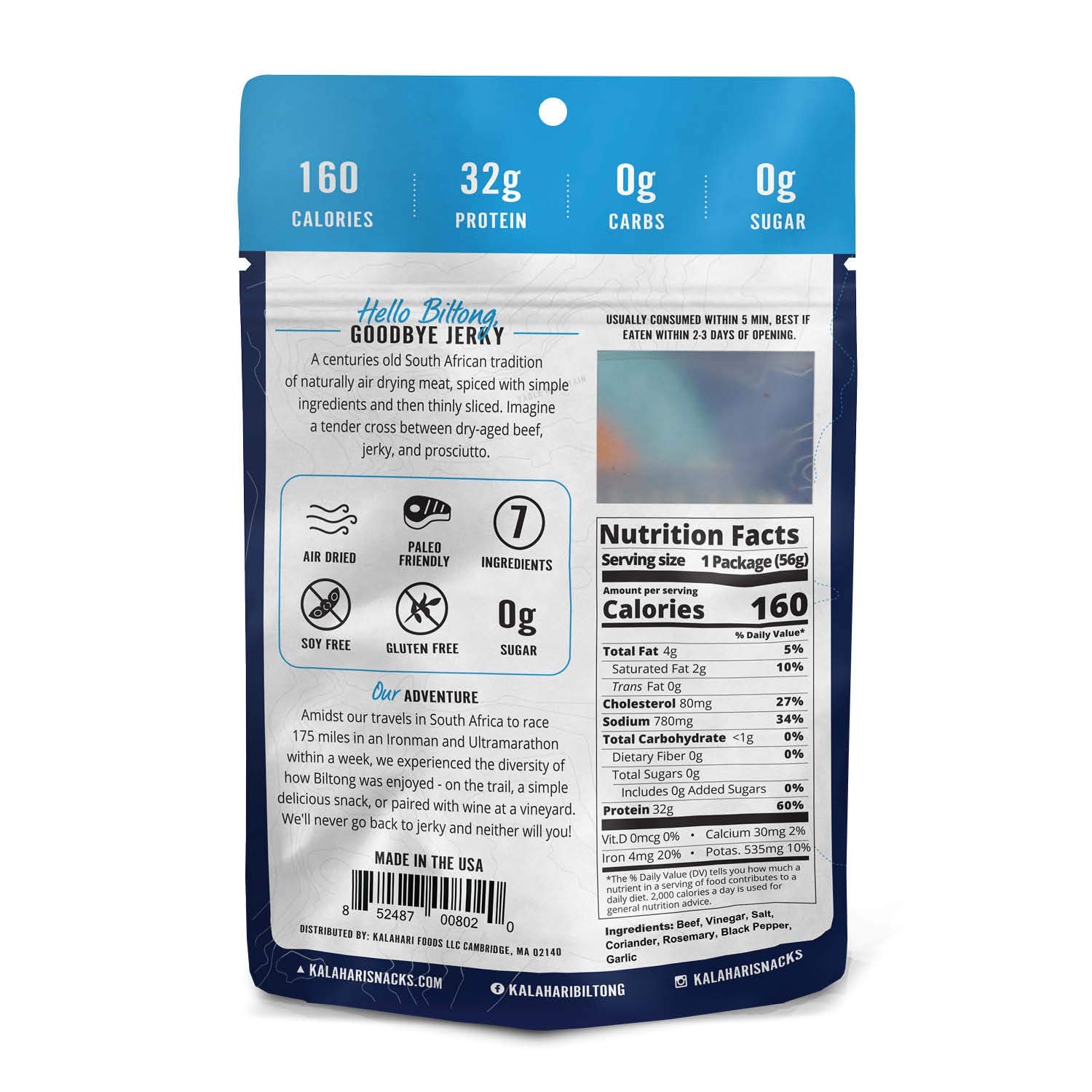 Kalahari Biltong Garlic Beef 2oz x5 Keto Paleo High Protein Snack Sugar Free