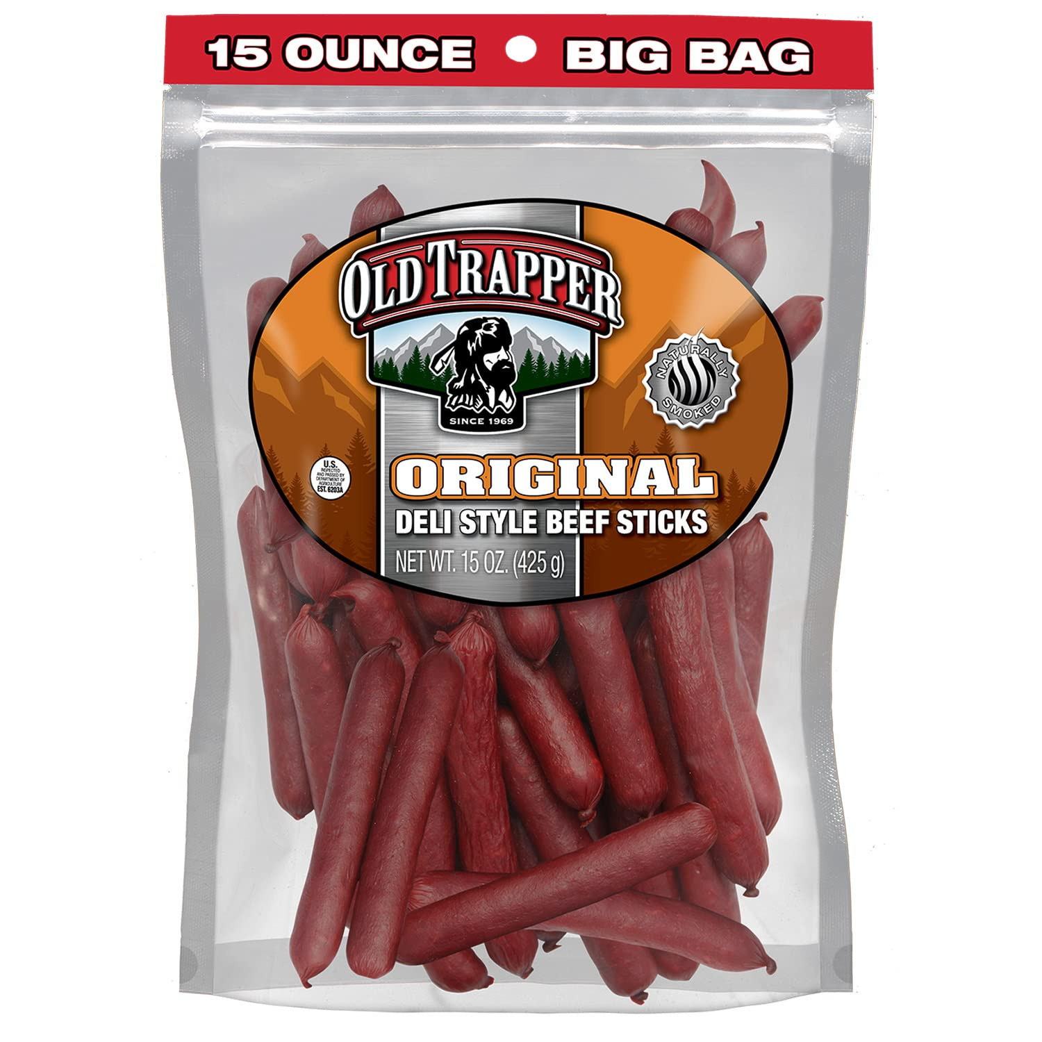 Old Trapper 15 Ounce Beef Sticks Sugar Free Tender Smoky Snack Food