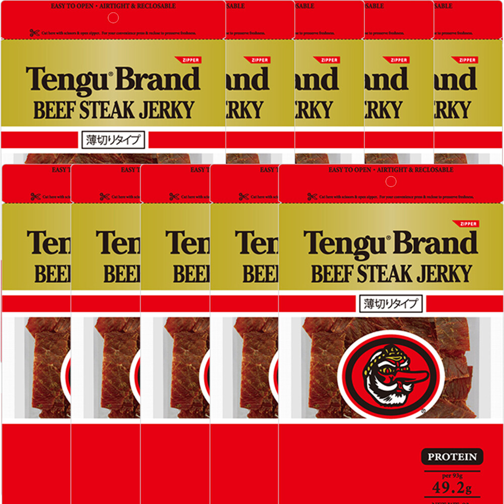 Tengu Beef Jerky Thinly Sliced black peppe 93g x 10 Bags Set Snacks/ shipping