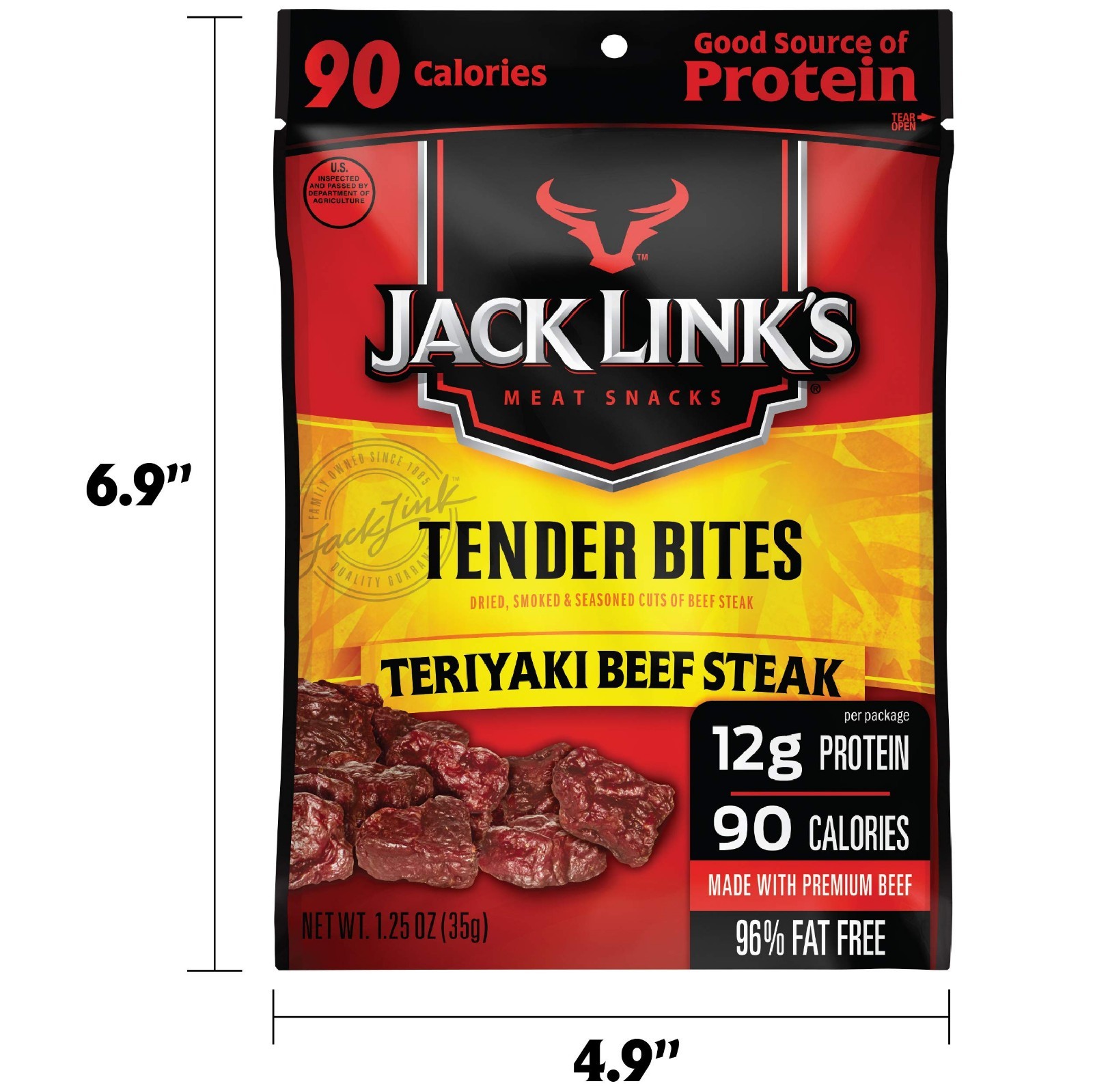 Premium Beef Jerky Tender Bites, Teriyaki Flavor, 1.25 oz – Pack of 10 Snacks