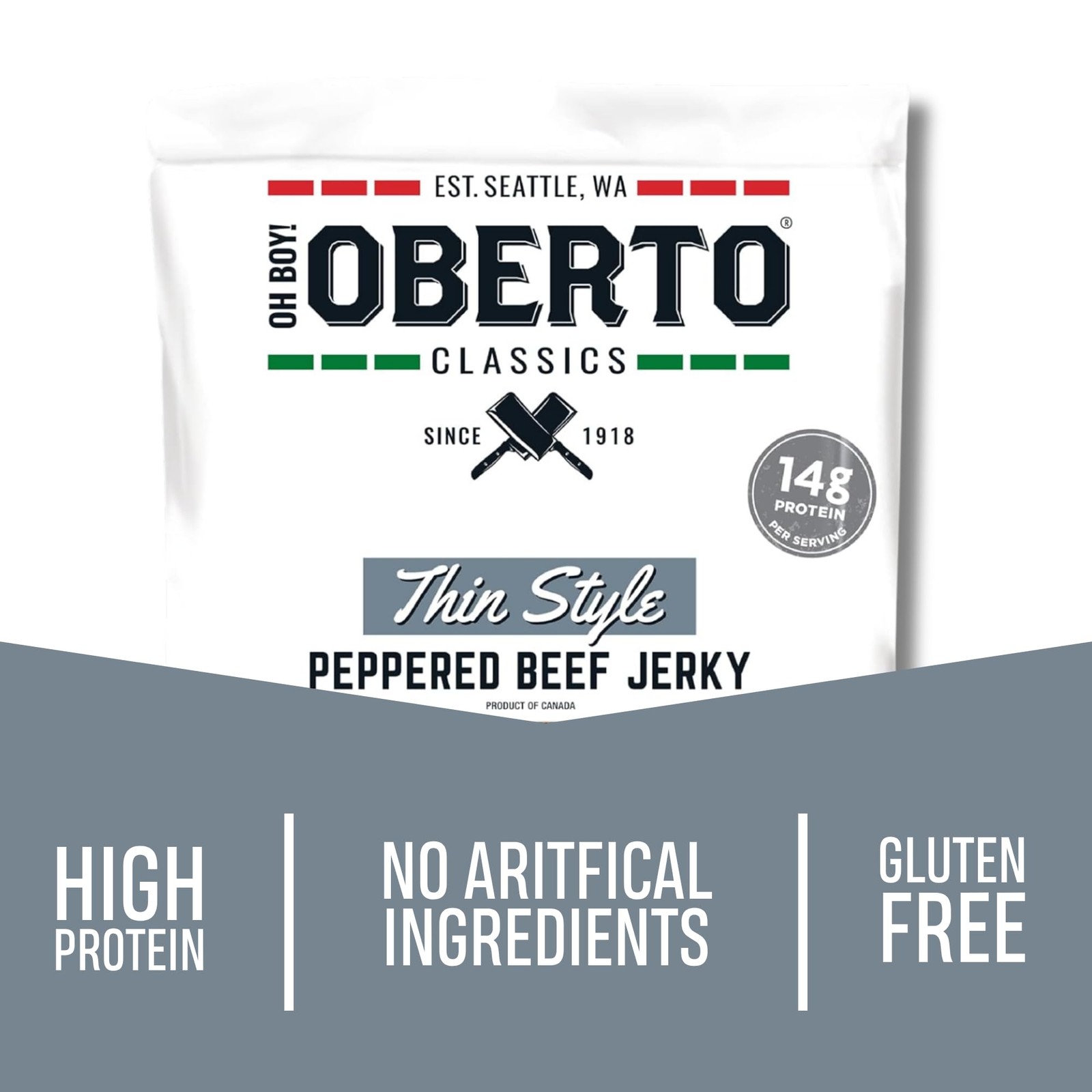 Oberto Classics Thin Style Beef Jerky, Peppered Flavor, 2.2 Ounce (Pack of 8)