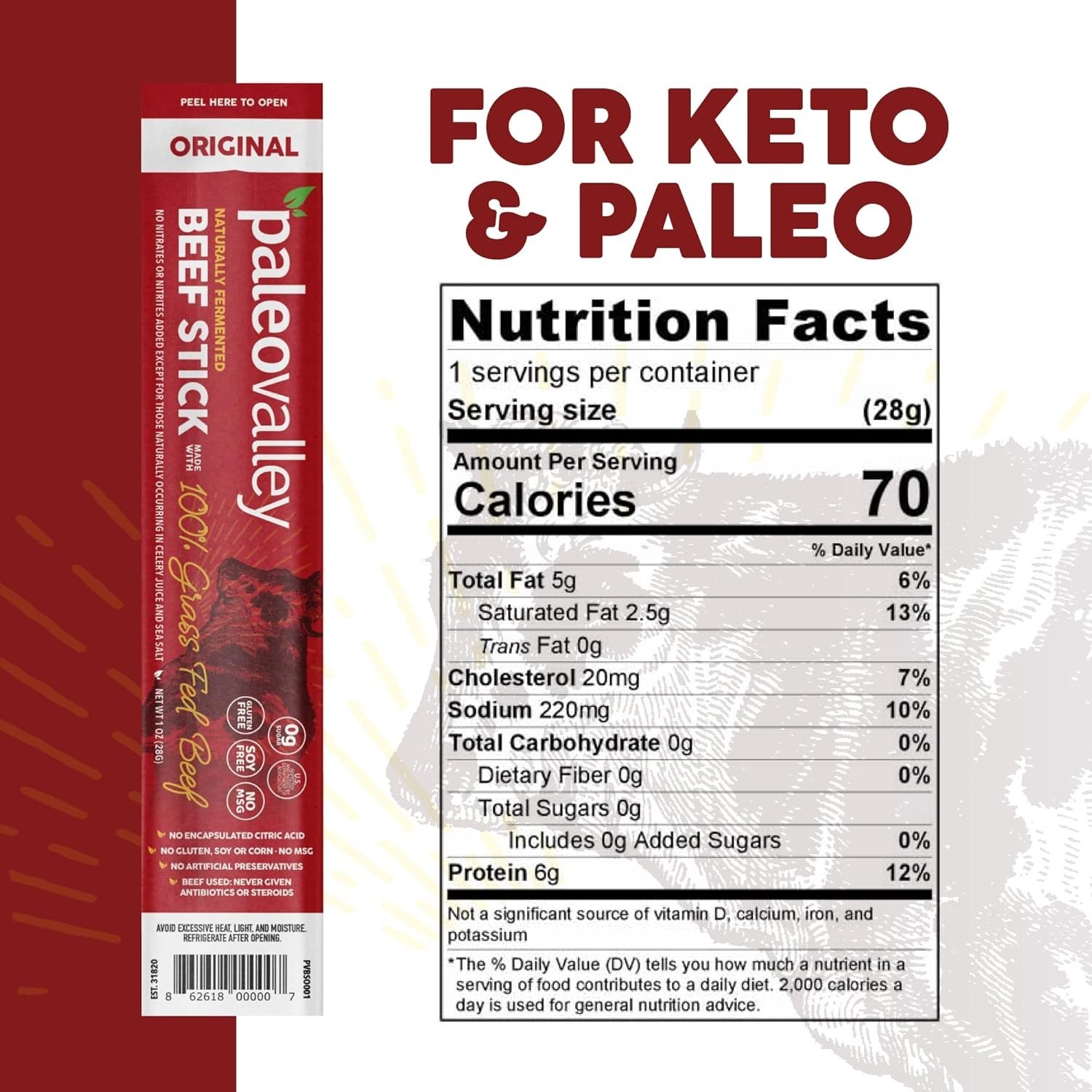 Delicious Gluten Free Grass Fed Beef Sticks – 6g Protein, High Nutrient Snack