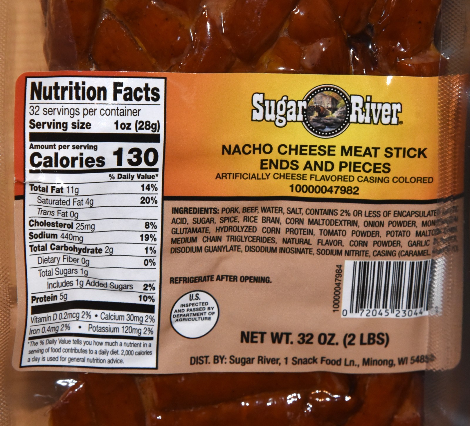 NACHO CHEESE Meat Stick Ends BULK 4 Pounds (2x 2 lbs) Sugar River Pork & Beef