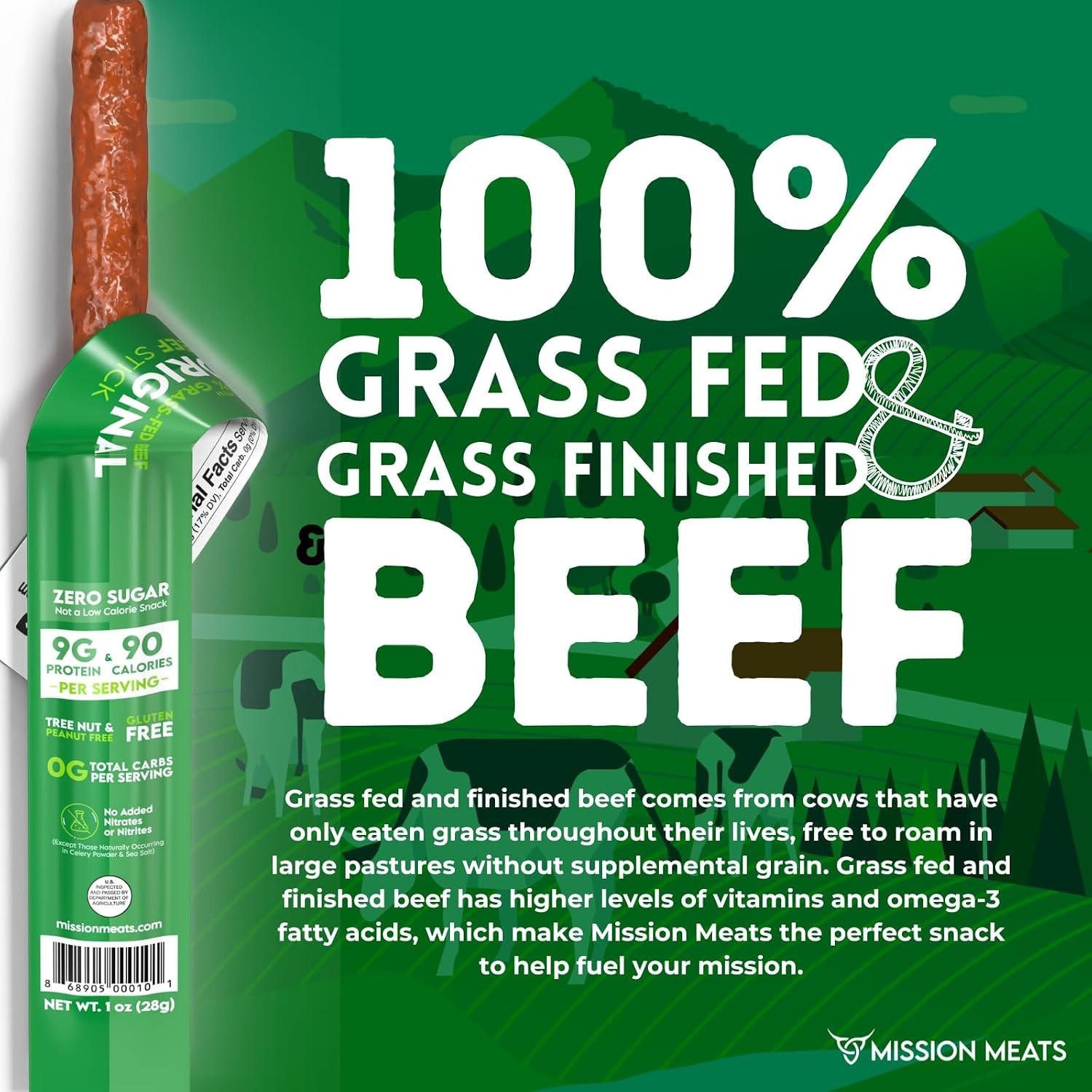 Beef Sticks – 100% Grass Fed Beef, Zero Sugar, Healthy Snacks, Individually W…
