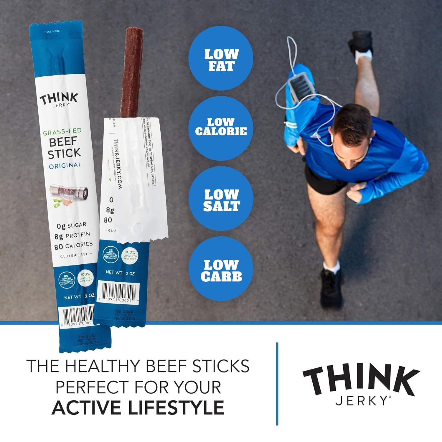 Think Jerky Original Beef Sticks, Gluten and Sugar Free, No Nitrates, Keto Paleo