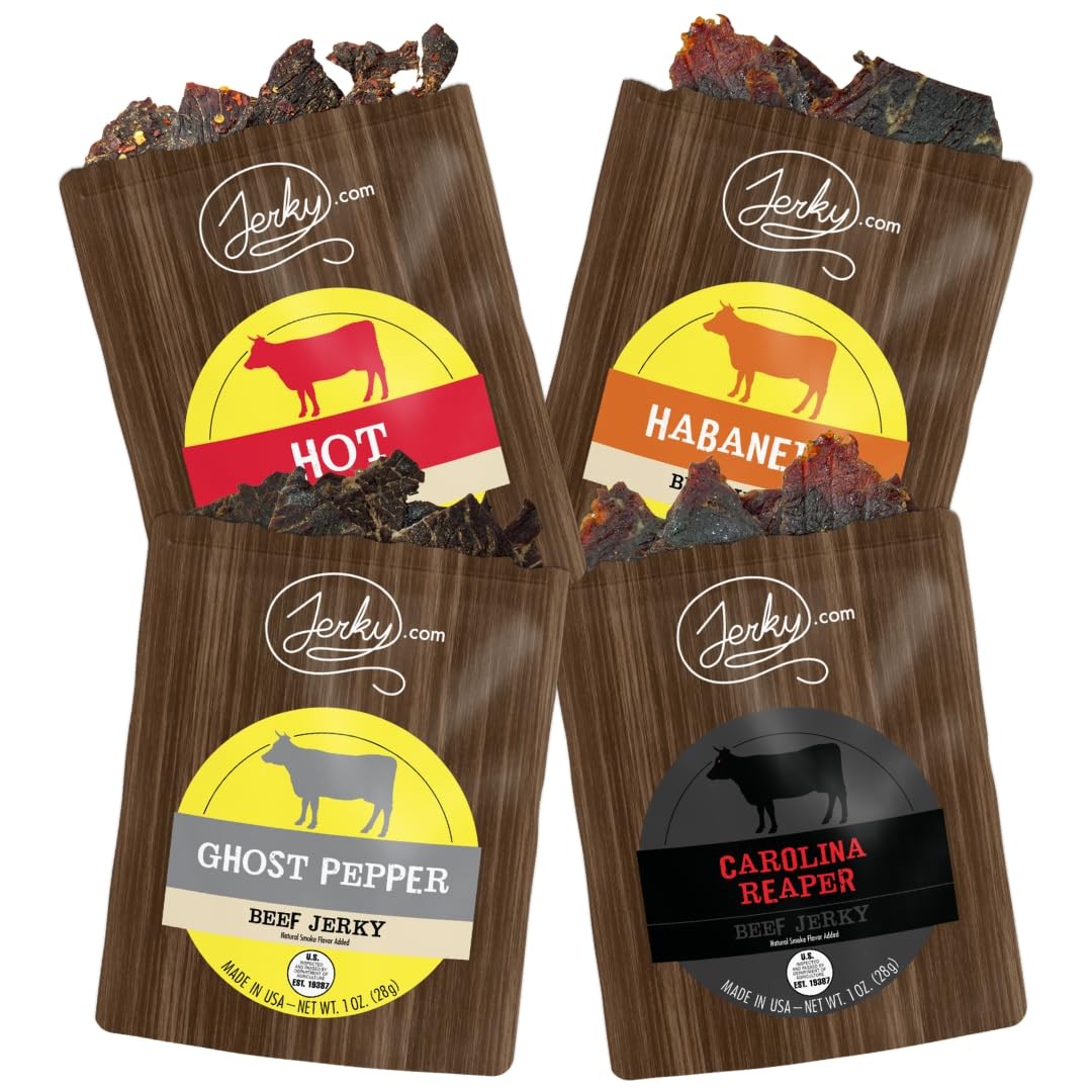 Jerky.com Hot Jerky Sampler Featuring Habanero, Ghost Pepper, Carolina Reape…