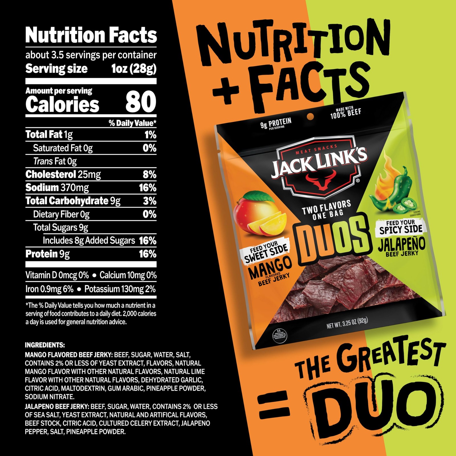 Jack Link’s DUOs Jalapeno and Mango Beef Jerky 4 Pack 3.25 oz Bags Ready to…