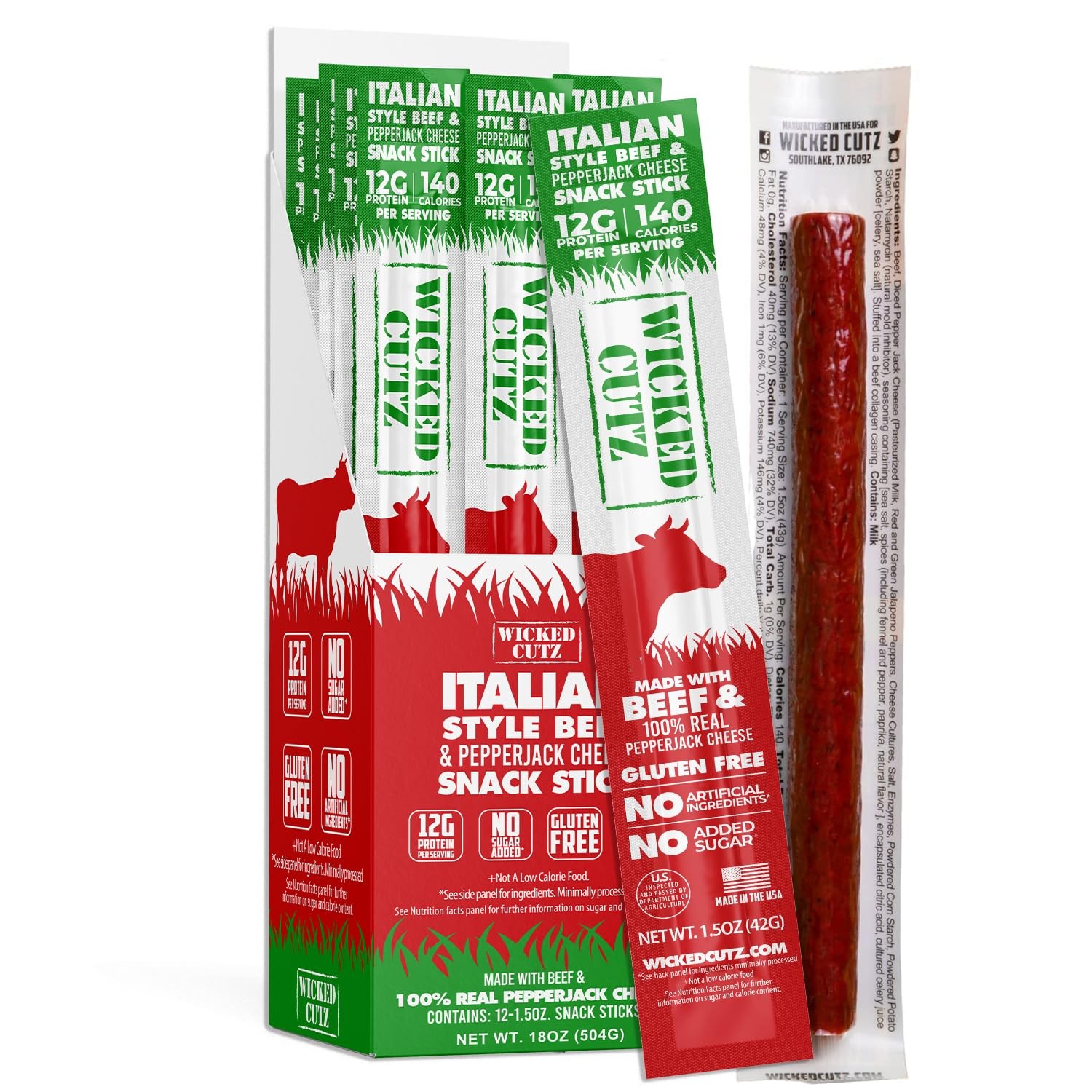 Italian Beef & Cheese Sticks, 12g Protein Per Beef Stick, Tender & Juicy Meat…