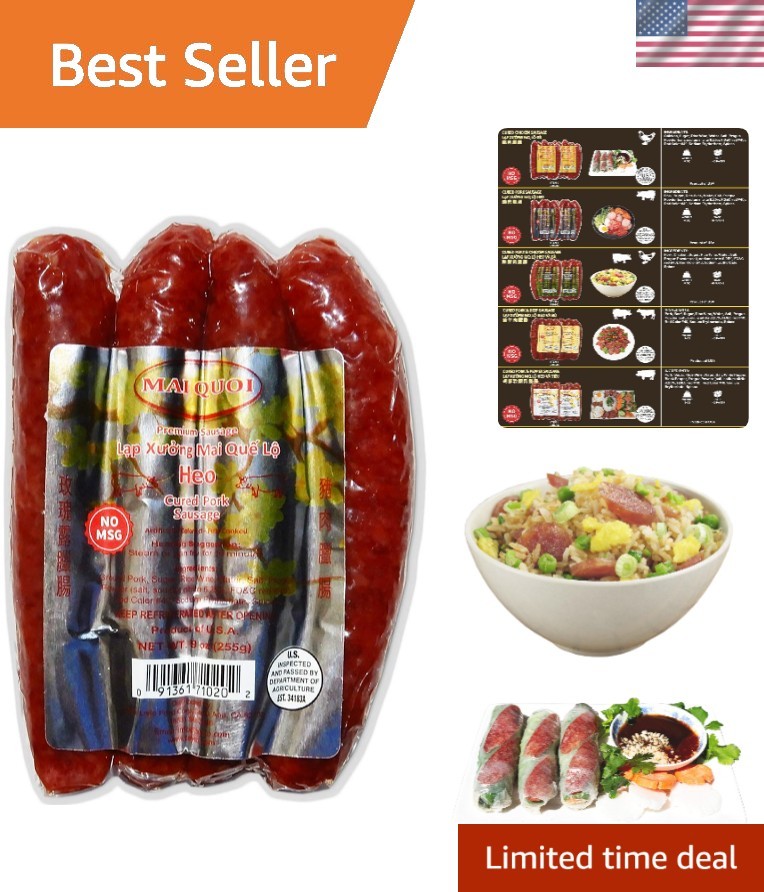 Delicious 9oz Cantonese Style Sausage – Pork, No MSG for Authentic Taste