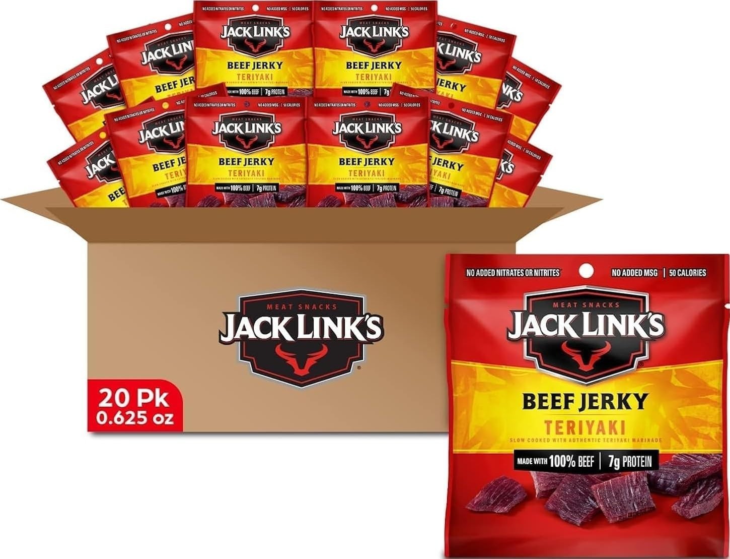 Beef Jerky Pack Multi 20 Bags Teriyaki 0.625oz Protein Snacks Ready to Eat