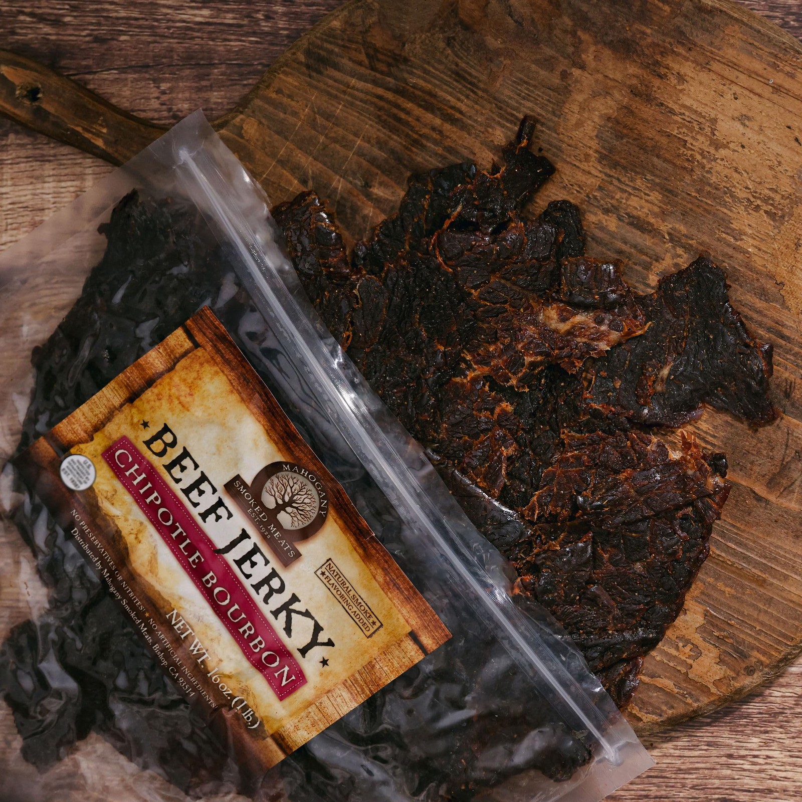 Mahogany Smoked Meats Chipotle Bourbon Beef Jerky 16oz