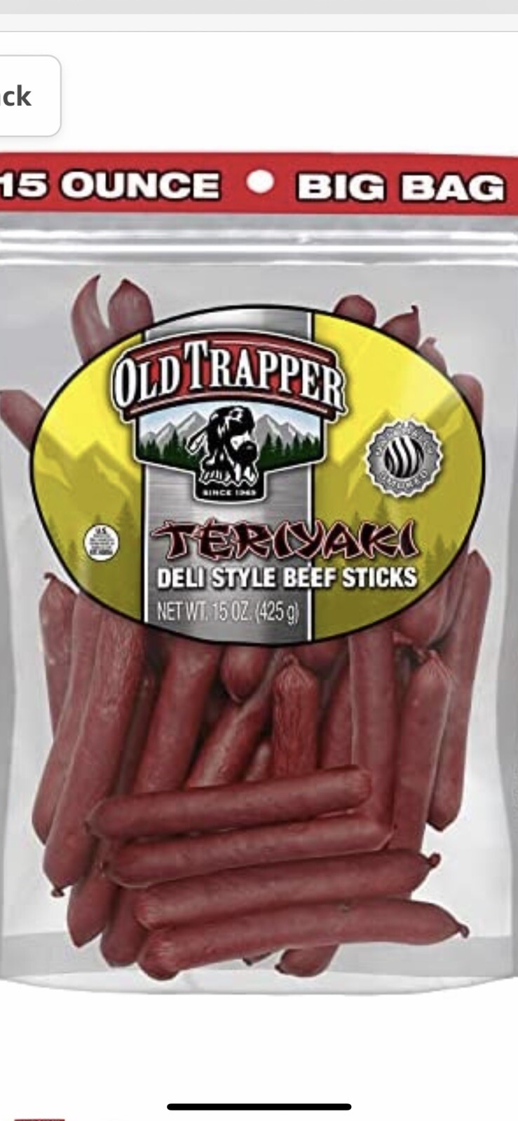 old trapper 15 Ounce Teriyaki beef sticks 3 Big Bags