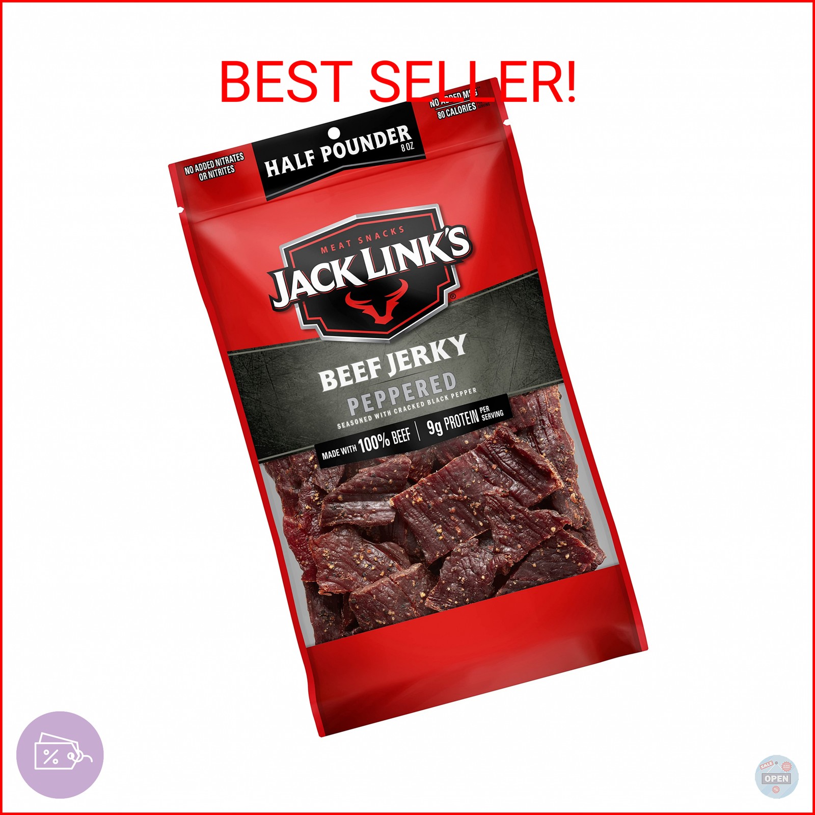 Jack Link’s Beef Jerky, Peppered, Half Pounder Large Jerky Bag – Flavorful Meat