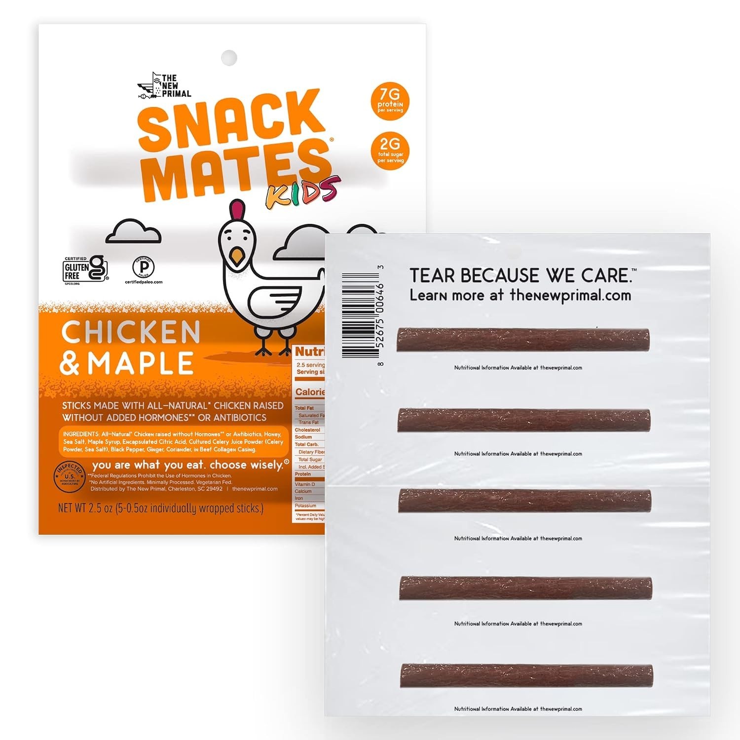 Delicious Chicken Maple Snack Sticks, 5 Count for Kids – 2.5 Oz Individual Packs