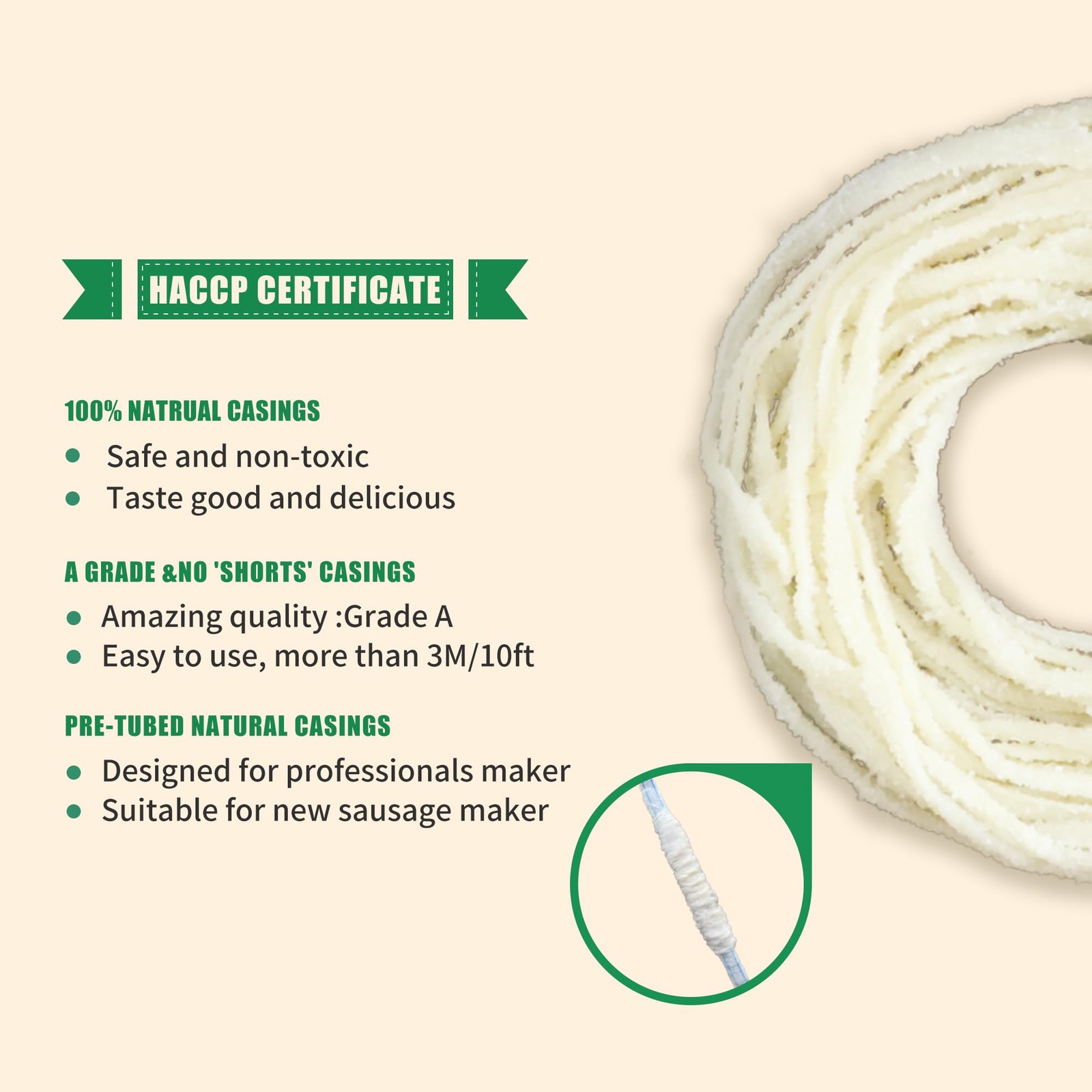 Edible Natural Sheep Sausage Casings, Grade A Pre-Tubed Sausage Casings for H…