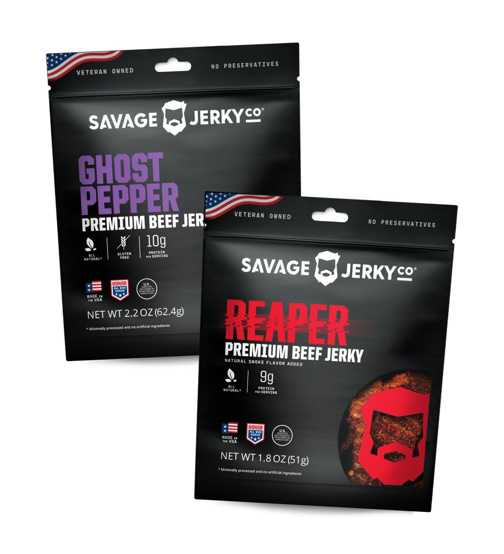 Savage Jerky Premium Ghost Pepper and Reaper Beef Jerky Spicy Bundle – Combo Pac