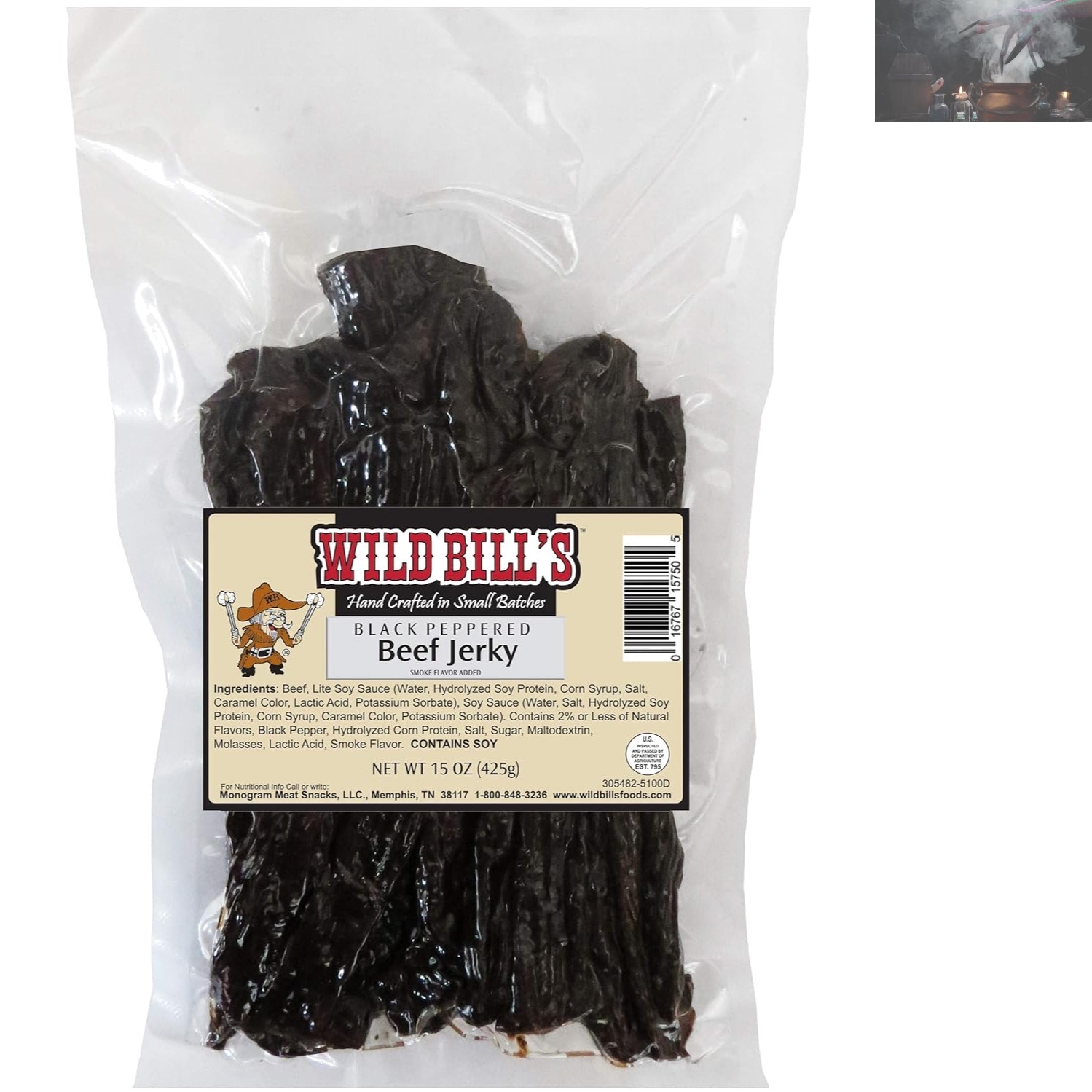 Wild Bills Black Peppered Beef Jerky Strips – 15oz, 30-Count Gluten-Free Delight
