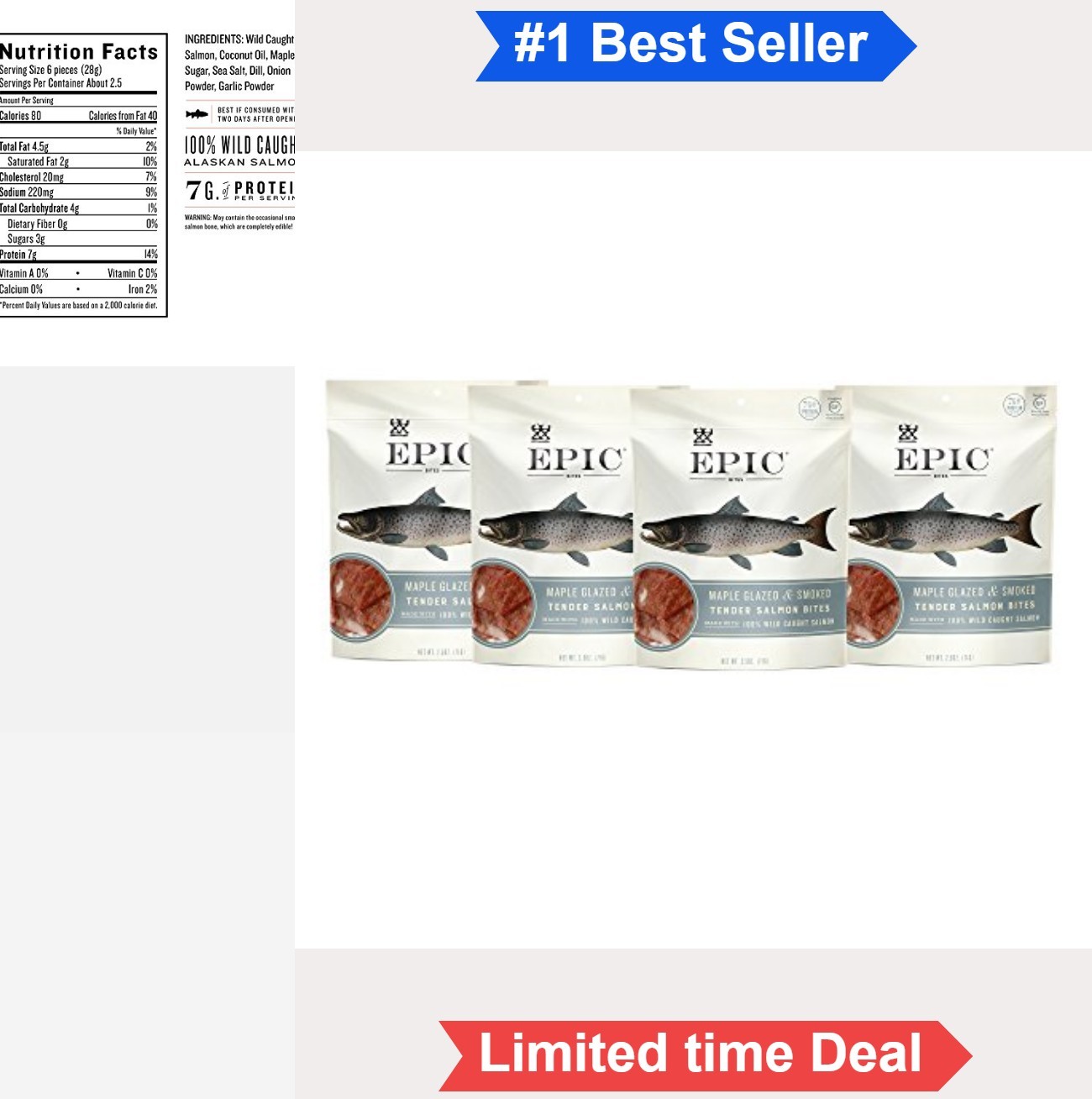 Wild Caught Salmon Jerky Bites Maple Glazed Smoked Coconut Oil 4 Pack 2.5 oz