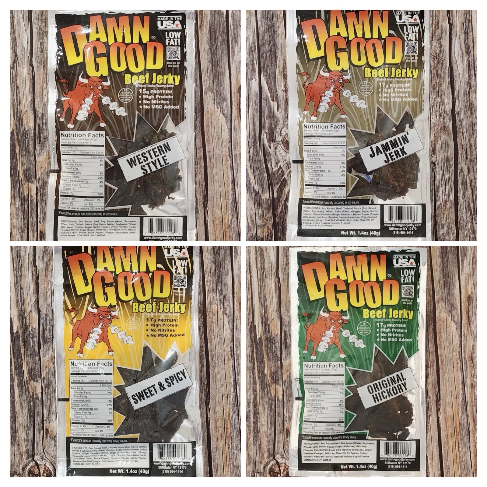 Get 4-1.4 Oz Damn Good Beef Jerky Variety Pack Western, Jerk, Spicy, Hickory