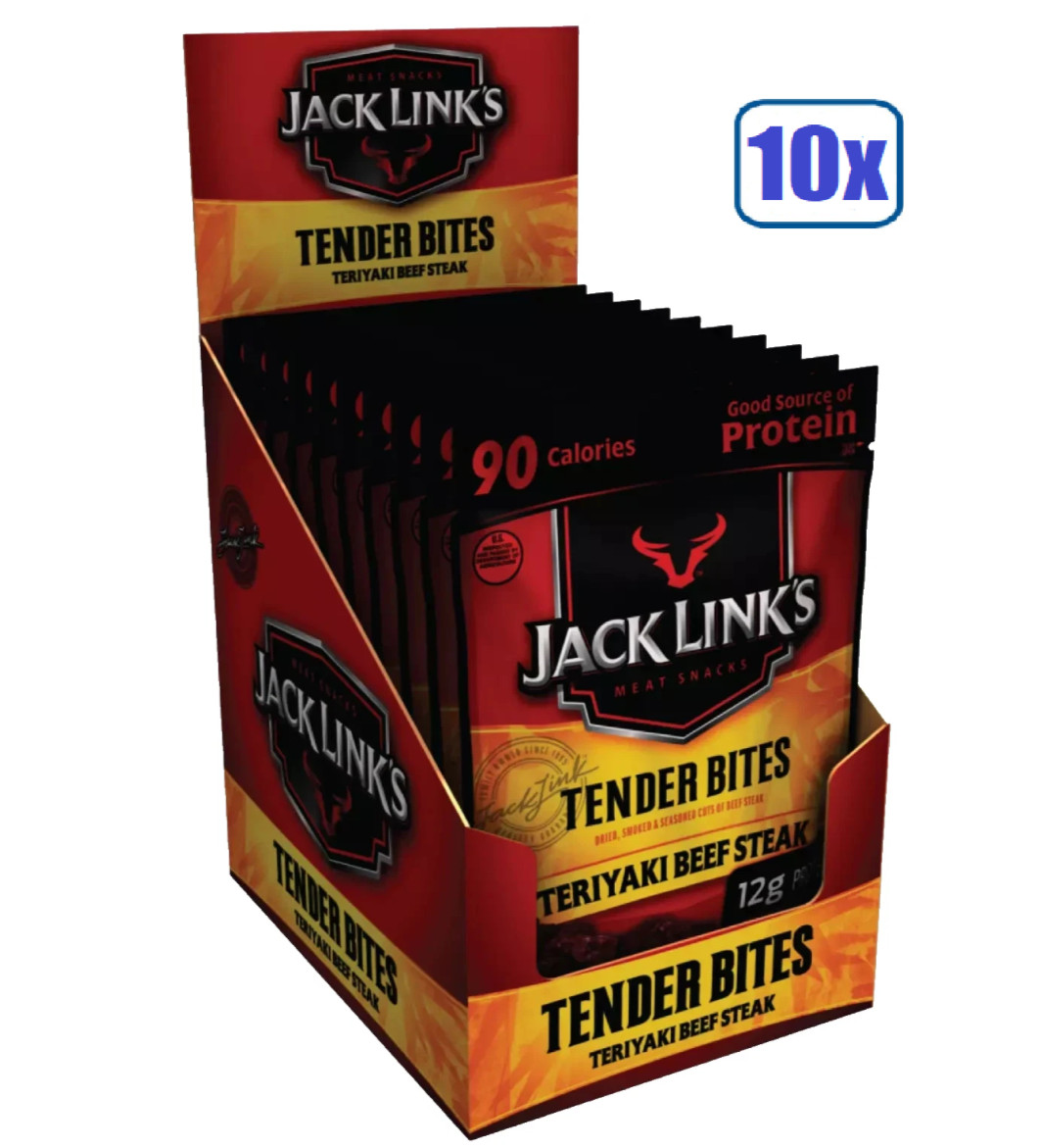Full Box 10x Packs Jack Links Tender Bites Teriyaki Beef Steak – 1.25oz