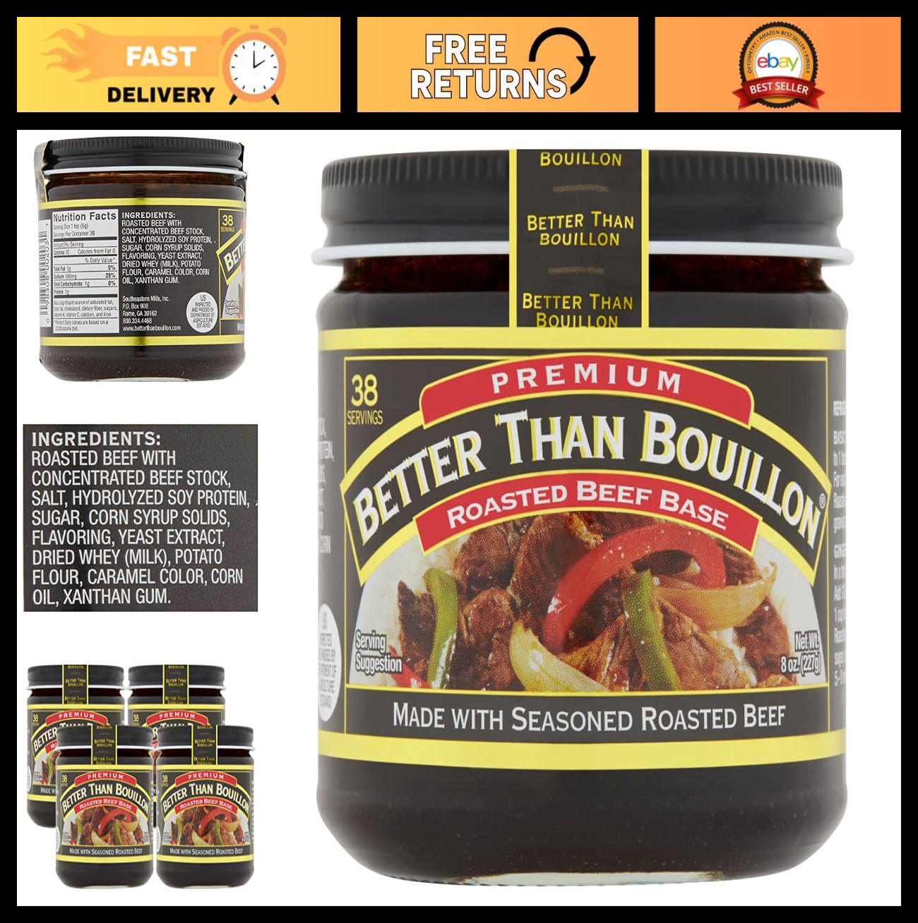 Roasted Beef Base for Cooking, Flavor Enhancer, 38 Servings, 8 OZ – Pack of 4