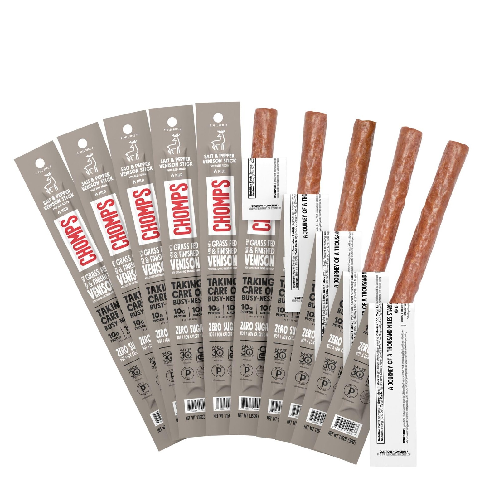 Grass-Fed & Finished Salt & Pepper Venison Jerky Meat Snack Sticks 10-Pack – …