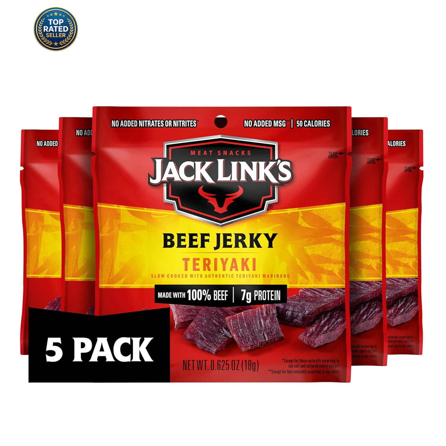 Jack Link’s Teriyaki Beef Jerky 5 Pack Real Beef Protein Snack 0.625oz Bags, New