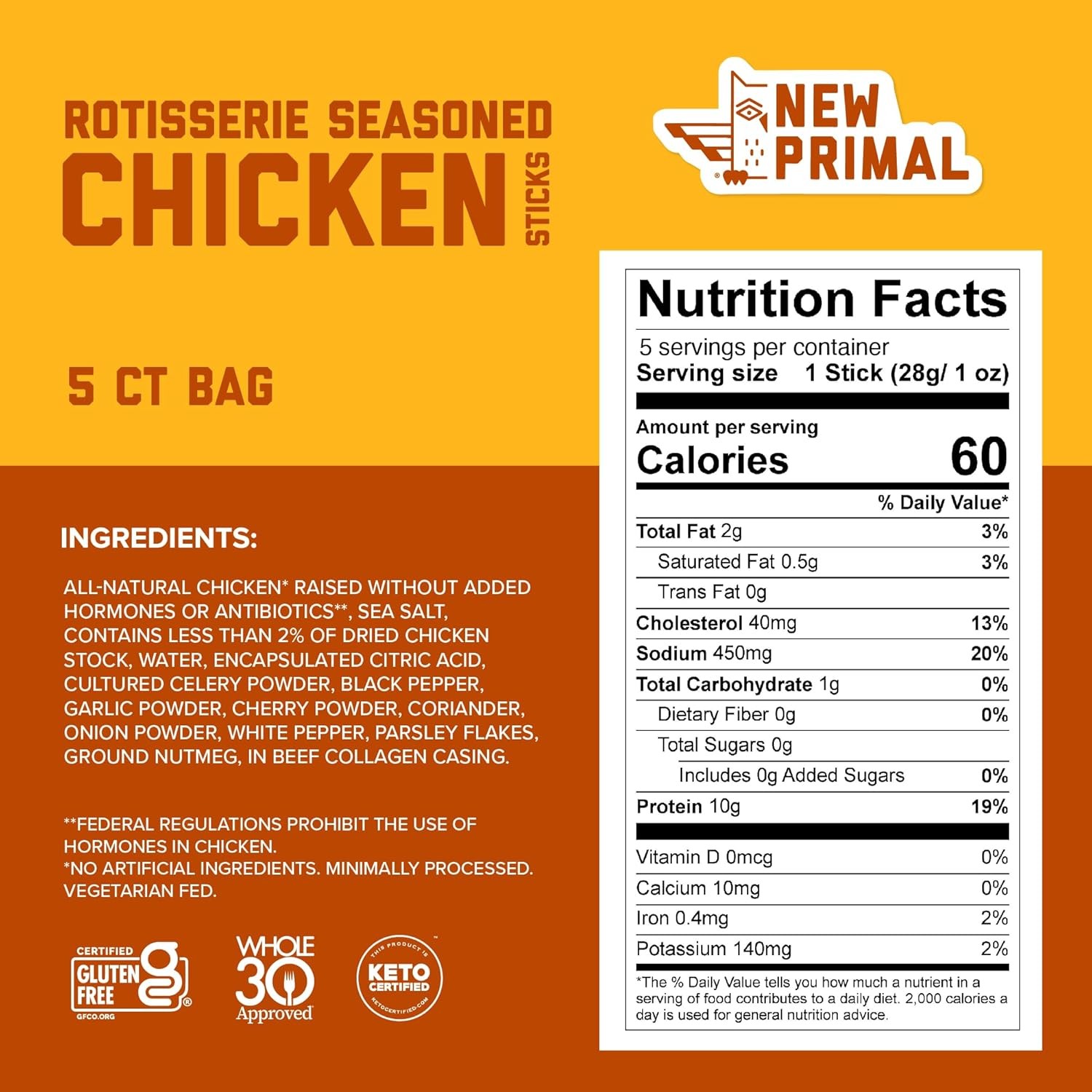 New Primal Rotisserie Chicken Sticks Zero Sugar High Protein Snack Gluten Free