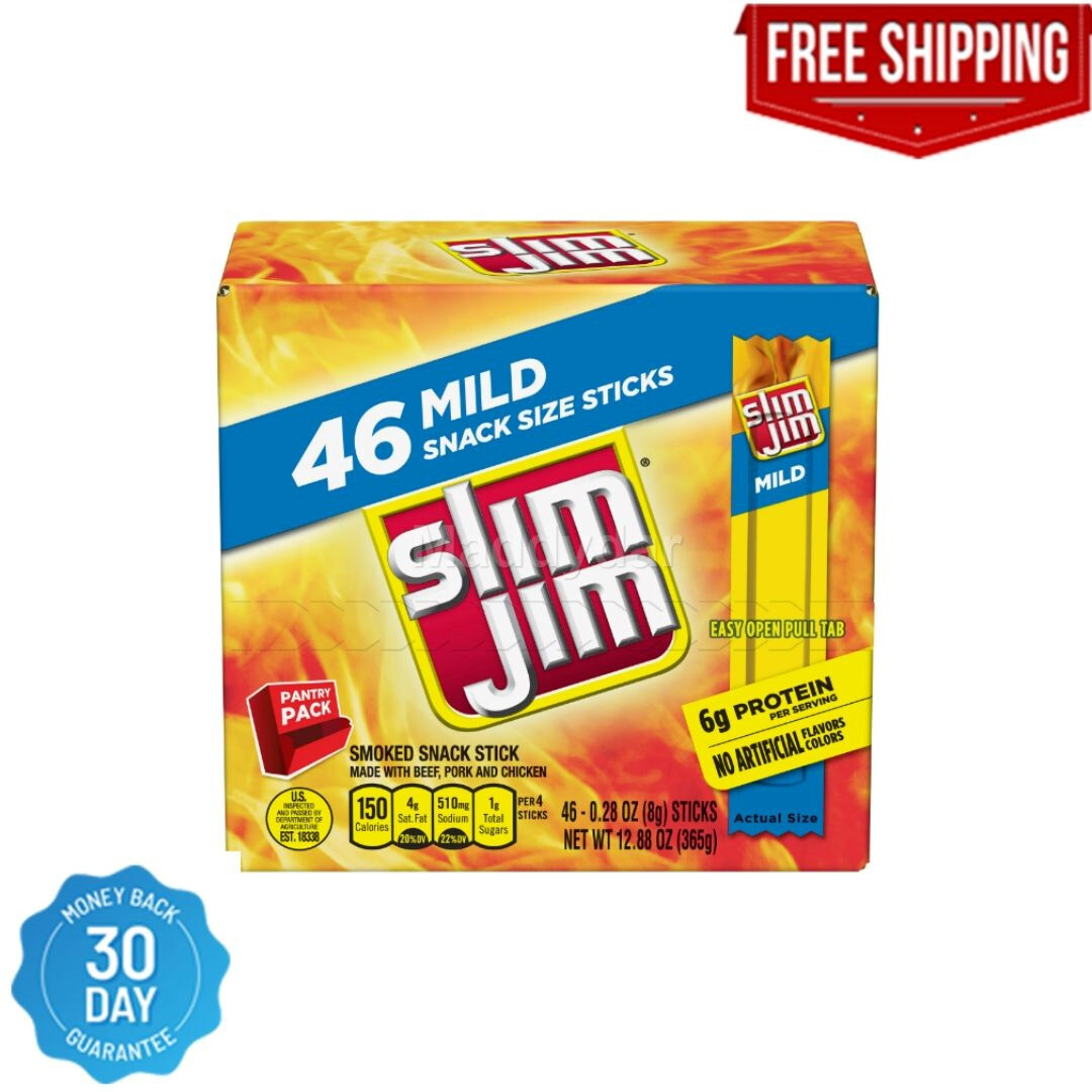 Slim Jim Mild Smoked Snack Sticks Keto Friendly Smoked Meat Stick, 0.28 Oz, 46 C