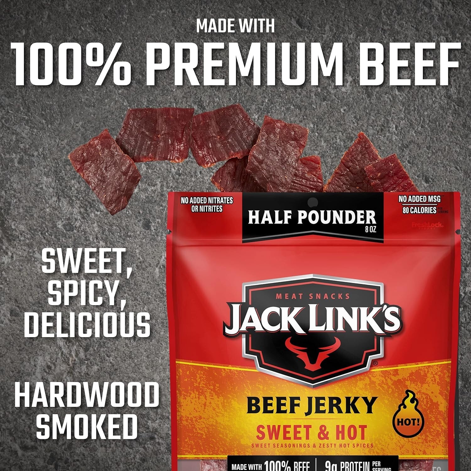 Premium Sweet & Hot Beef Jerky, ½ Pounder Bag – High Protein & Low Calorie Snack