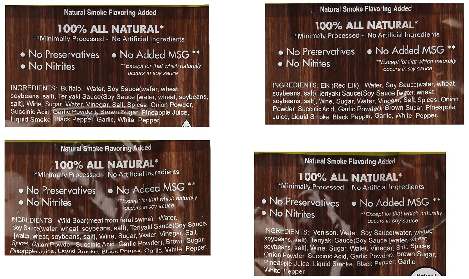 Exotic Jerky Variety Pack 4pc Wild Game Snacks Sampler Venison Elk Buffalo Boar