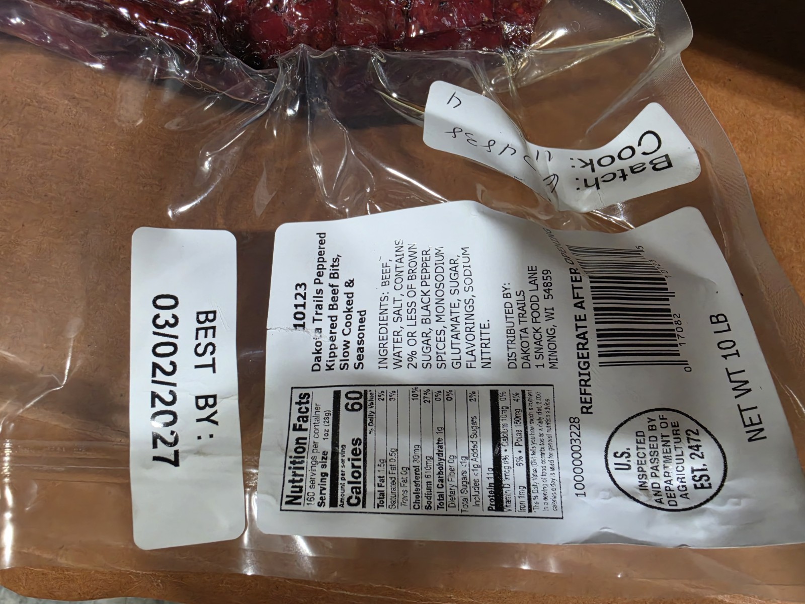 Peppered Kippered Beef Bits 10 Pound Dakota Trail – FREE SHIPPING – 03/02/27 exp