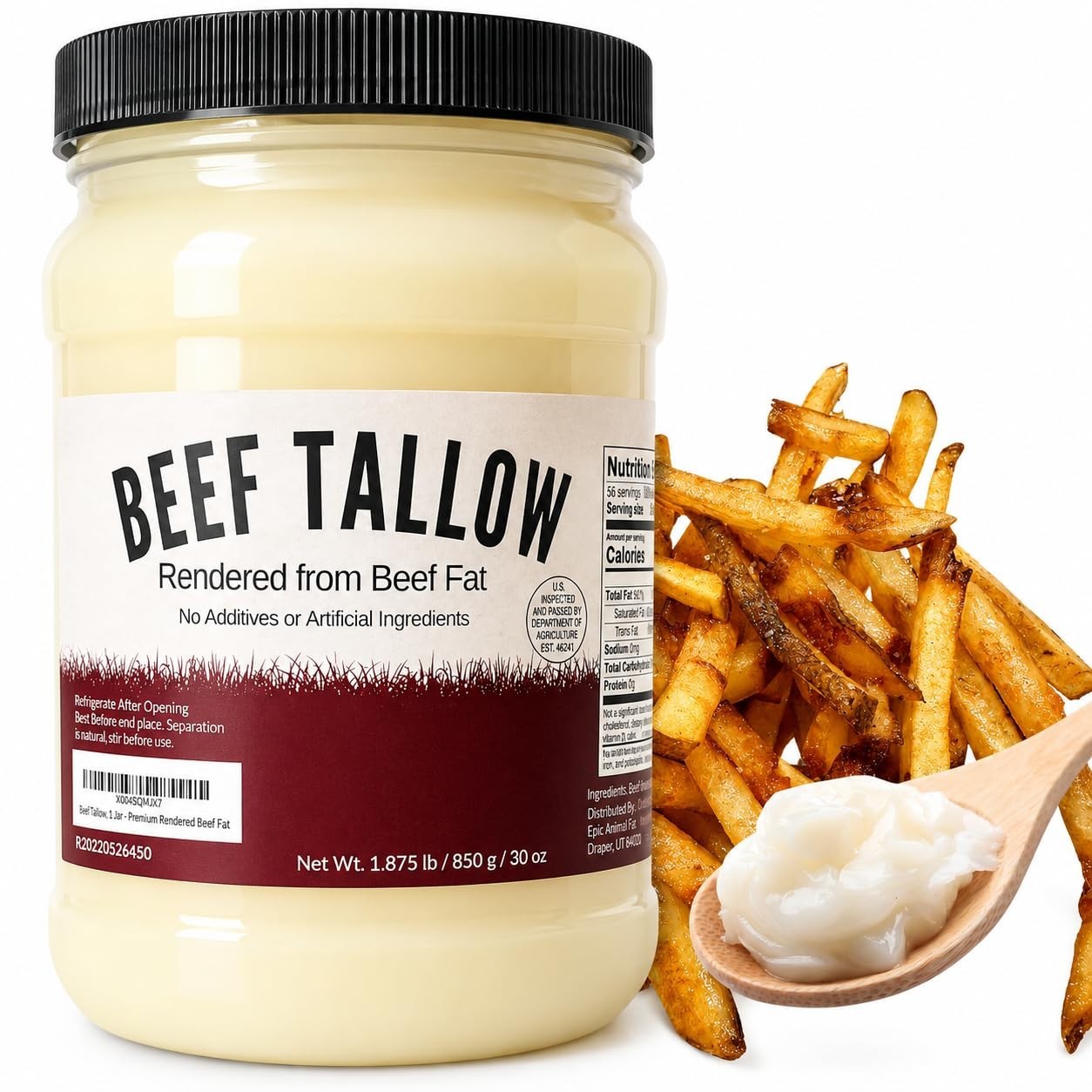 Beef Tallow 30 oz – 100% Rendered Beef Fat for Cooking