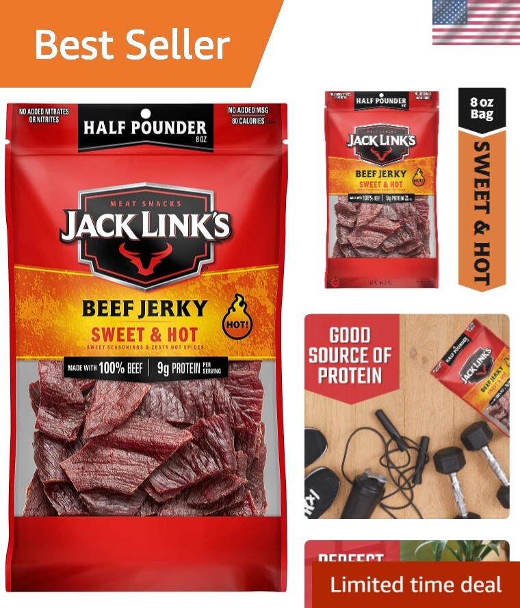 Premium Sweet & Hot Beef Jerky, ½ Pounder Bag – High Protein & Low Calorie Snack