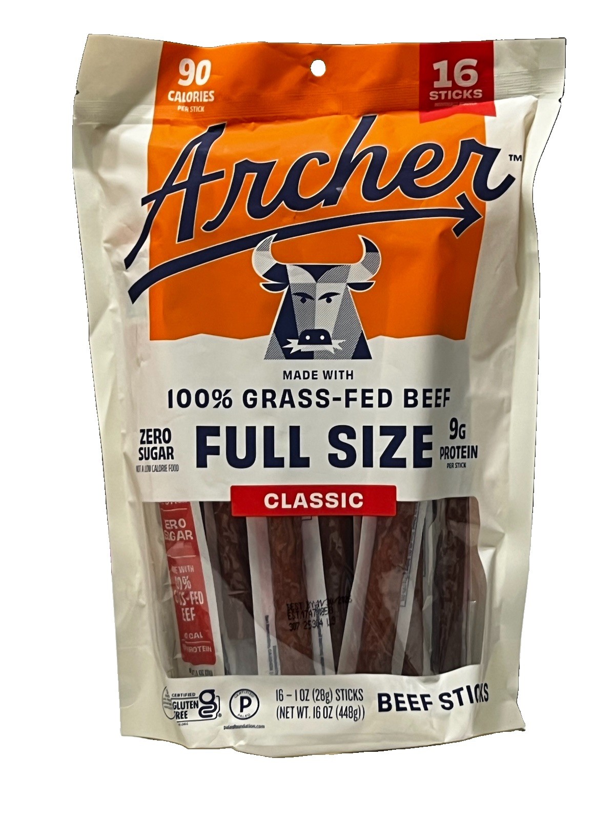 Country Archer Grass-Fed Beef Stick Full Size Classic 16 – 1 oz. Sticks