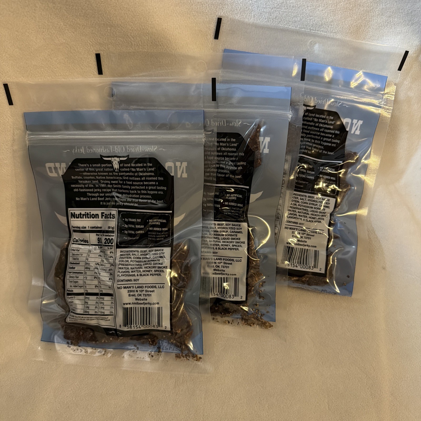 (3 ) No Mans Land Beef Jerky 2.15 oz Black Pepper Premium Jerky Expires 04/2027