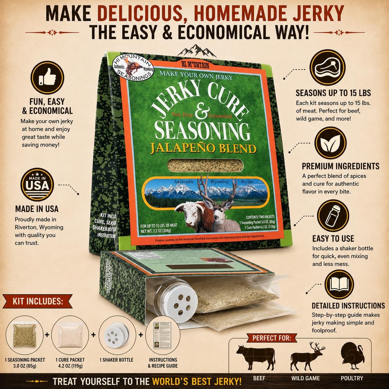 Hi Mountain Jerky Seasoning and Cure Kit | JALAPENO 7.2 Ounce (Pack of 1)