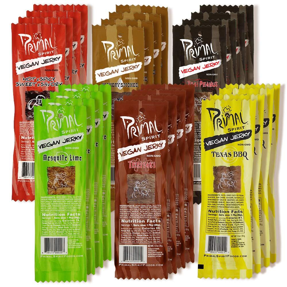 Vegan Jerky Sampler Pack 24 Ounces 6 Classic Flavors High Protein Snack