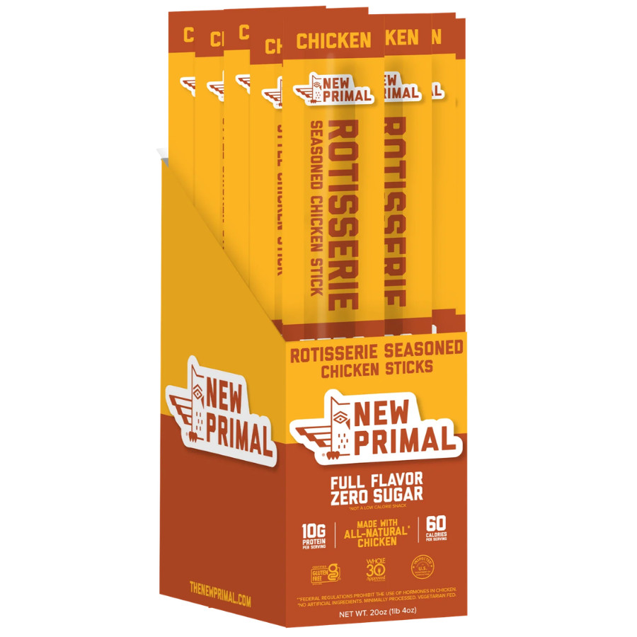 New Primal Rotisserie Chicken Sticks – Zero Sugar High Protein Snack, 20 Sticks