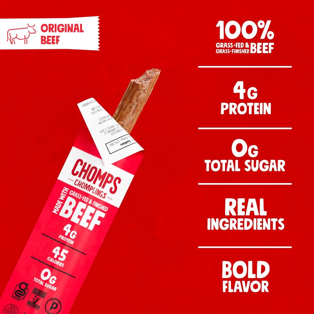 Chomps Snack Size GrassFed Original Beef Jerky Snack Sticks 0.5oz 24Pack Ket…