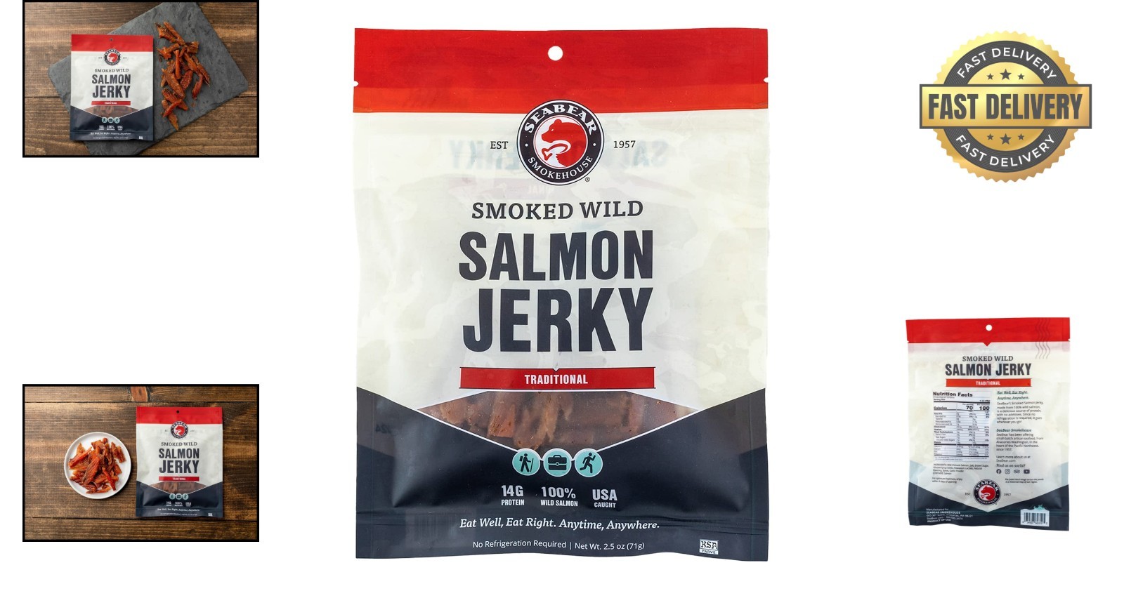 Smoked Wild Salmon Jerky – Chewy, Smoky, Protein-Rich Snack, 2.5 oz