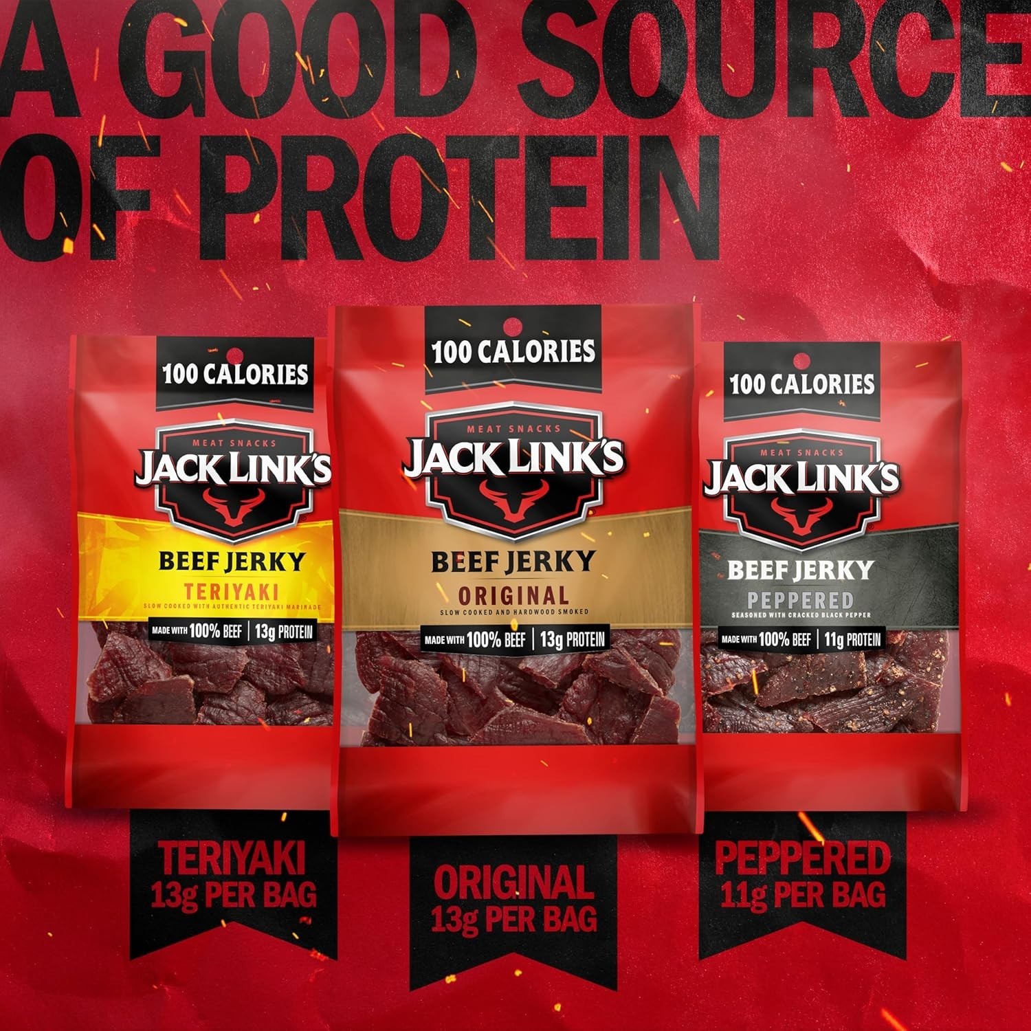 “Jack Link’s Beef Jerky Variety Pack – Includes Original Teriyaki and Peppered..