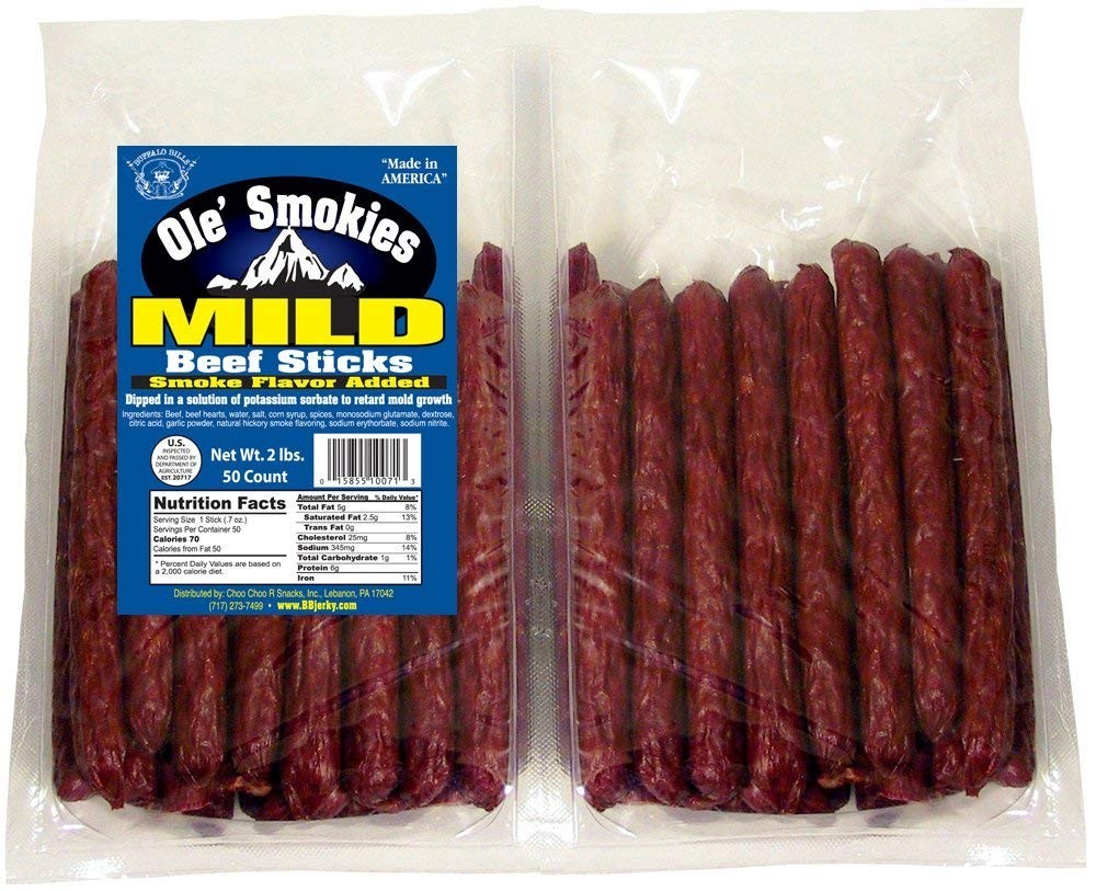 Buffalo Bills Ole’ Smokies Mild Beef Sticks 2 lb Saddlebag 50 Count Snack