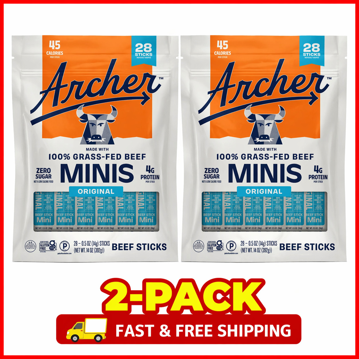 2-Pack Country Archer Grass-Fed Beef Stick Minis Original, 0.5 oz, 28-Count