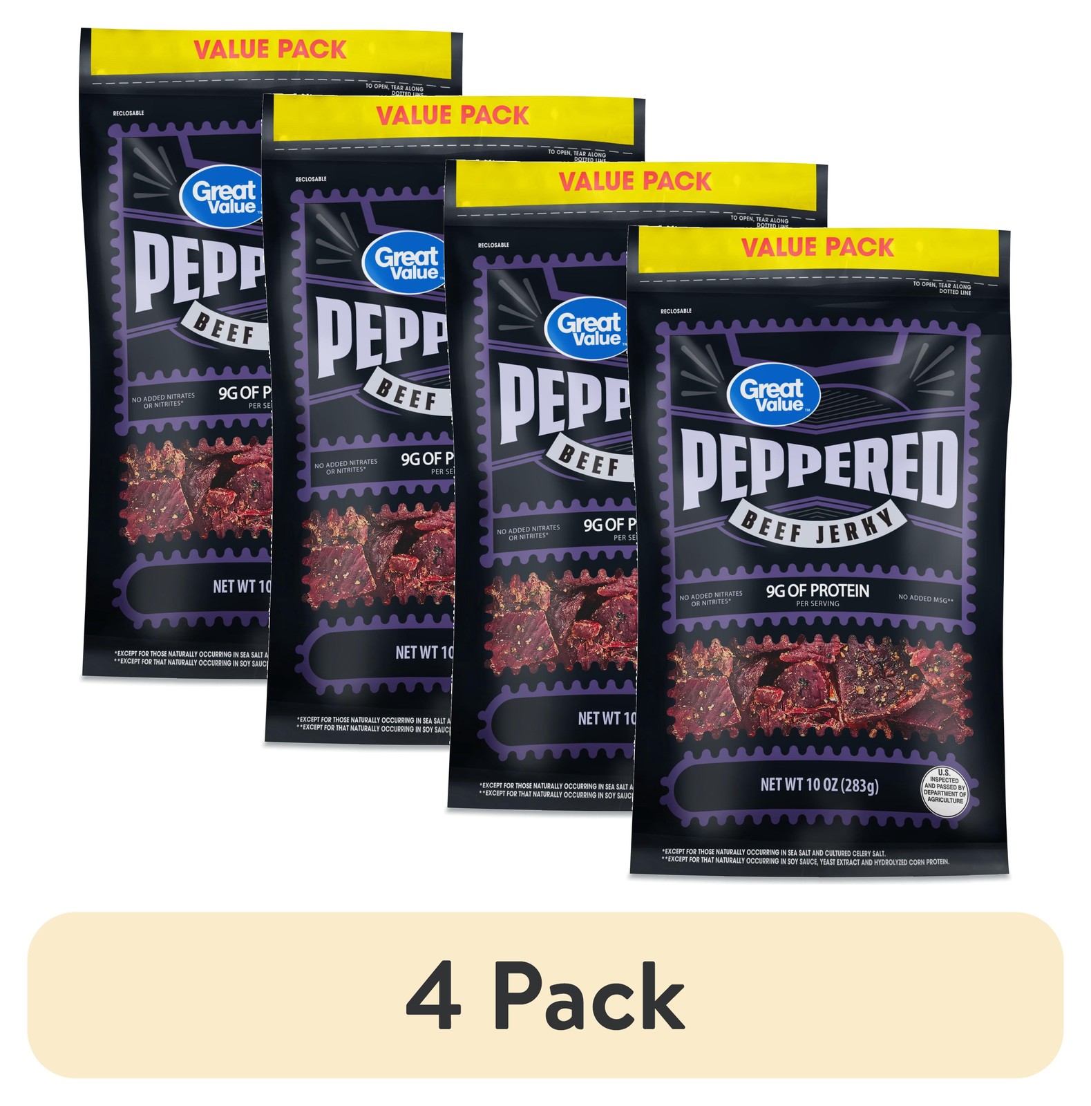 4Pack 10oz Peppered Beef Jerky Savory Portable High Protein Snack Packs